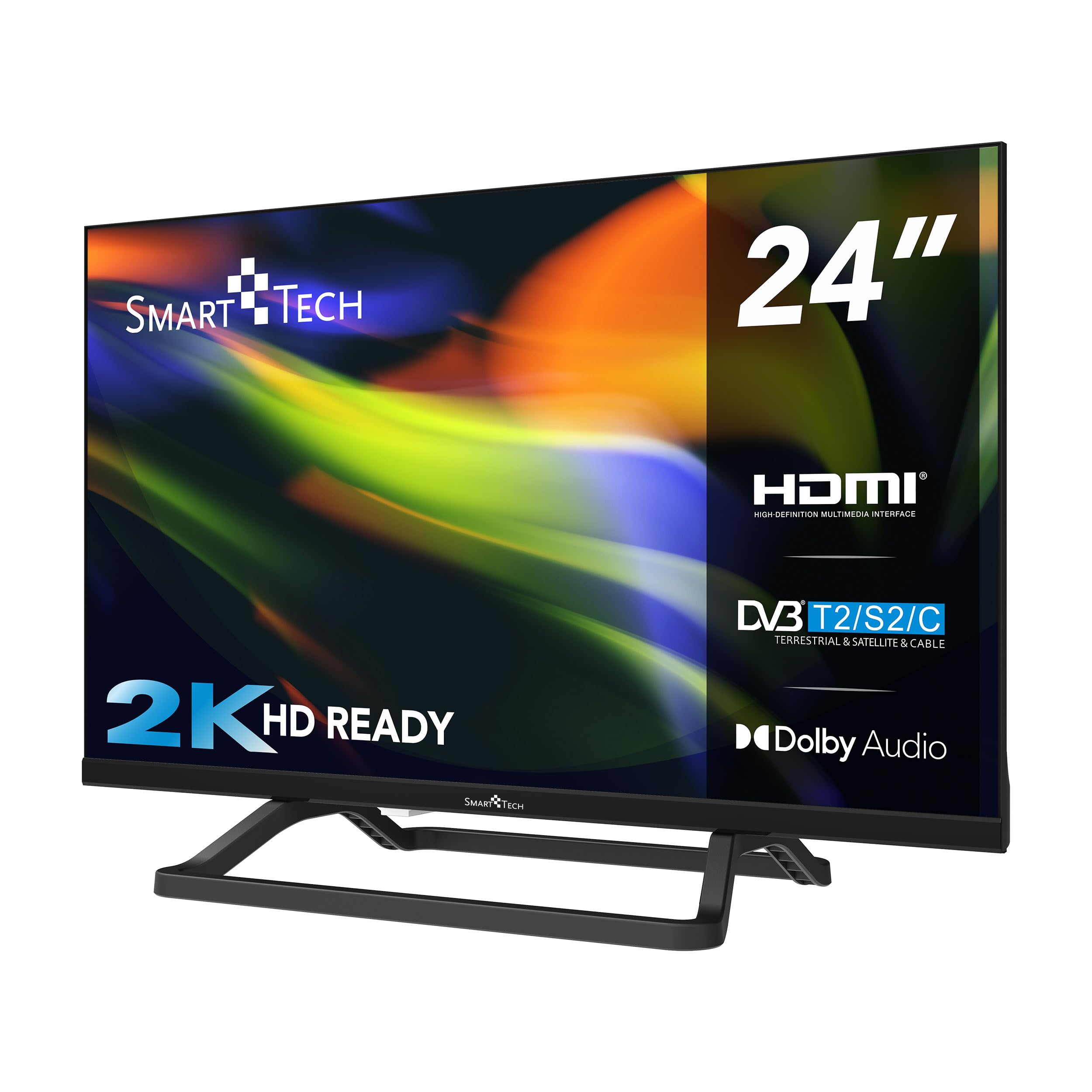 Smart Tech 24HN01V3CA HD LED TV 24 Pouces (60cm) Triple Tuner Dolby Audio H.265 HDMI USB, Résolution: 1366 (H) × 768 (V); Chargeur 12 Volts