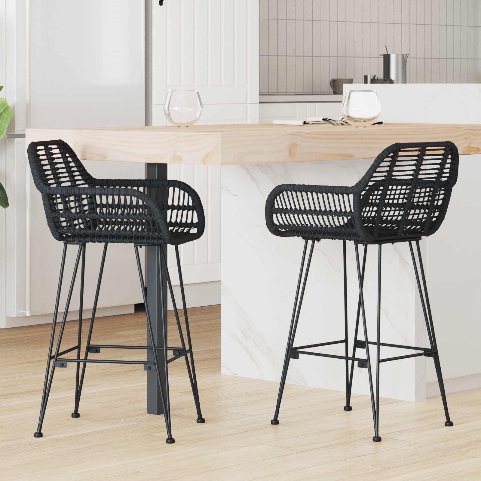 vidaXL Silla de Bar 2 uds. Negro 55 x 52 x 92 cm Ratan e Hierro