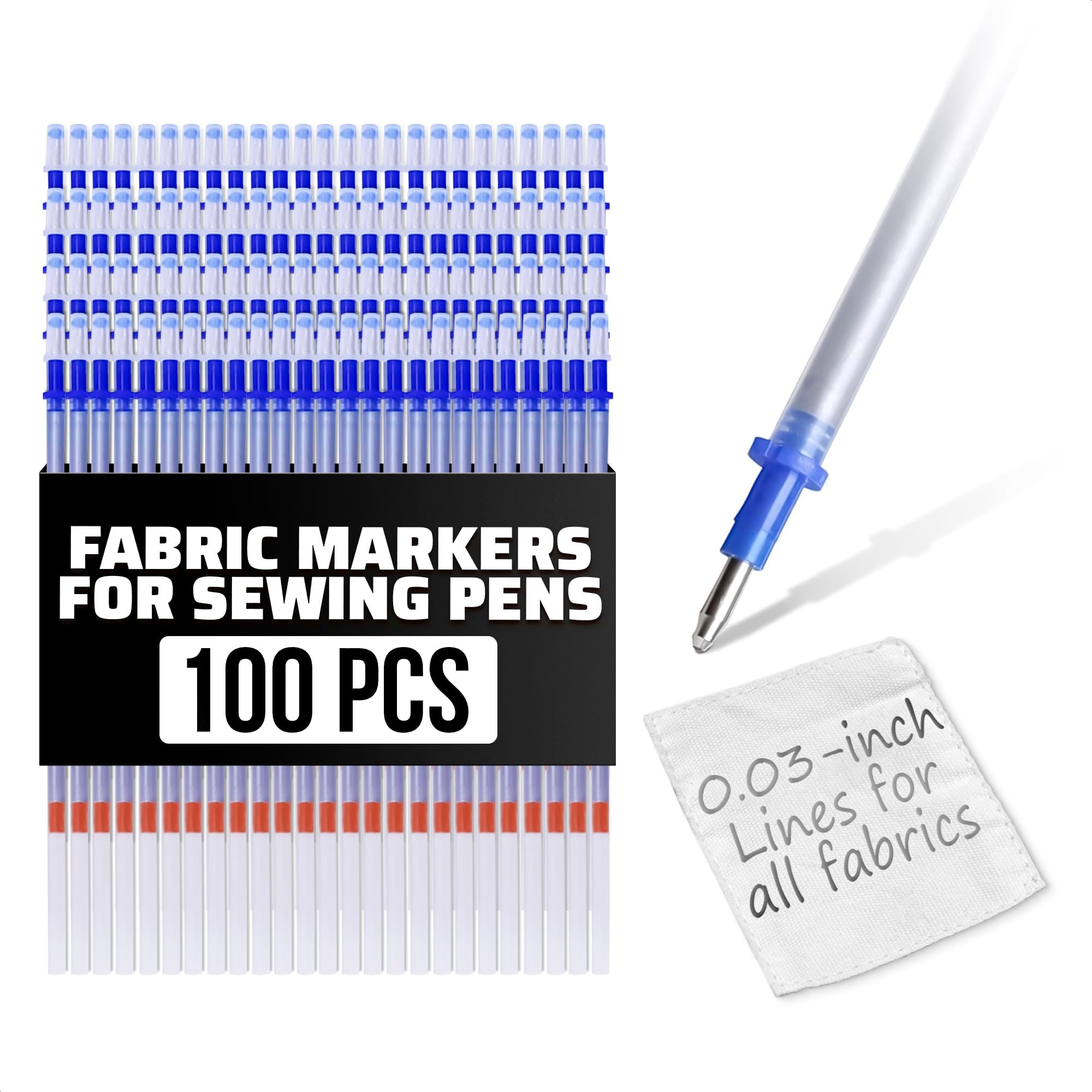 100-Piece Silver Fabric Pen Refills – 5.11" Fabric Markers for Sewing Erasable Ink | Safe for Most Fabrics | 0.03 Inches Fine Tip for Quilting, Tailoring, and Crafting - Great as Valentines Day Gift