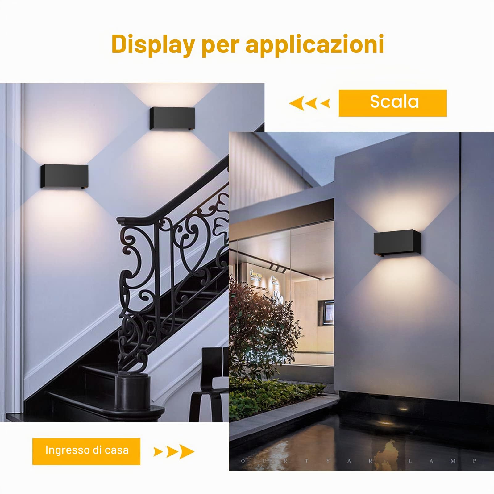 Klighten lampade da parete 24W Esterno/ Interno Moderno , lampada da esterno Bianco Caldo 3000K Applique da Parete, IP65 Impermeabile , Angolo del Fascio Regolabile Applique( Nero)