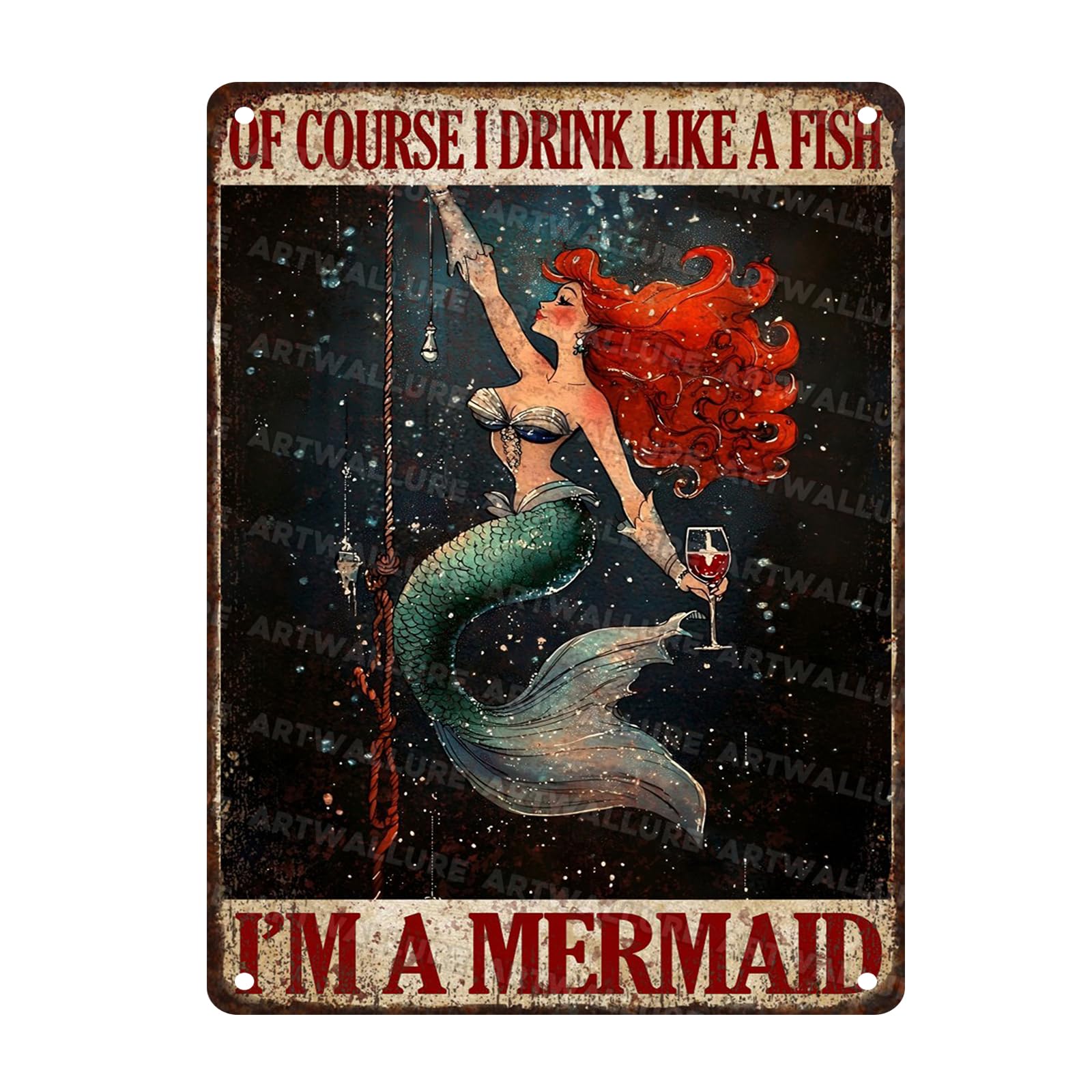 Mermaid Vintage Sign Of Course I Drink Like A Fish I'm A Mermaid Metal Sign Nautical Sea Wall Art For Girls Room Decor 12x16inch