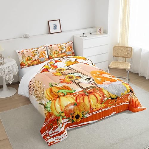 Miniatura 4 de Erosebridal Juego de ropa de cama de gnomos de Acción de Gracias, calabaza, decoración de habitación del hogar, edredón de temporada de cosecha