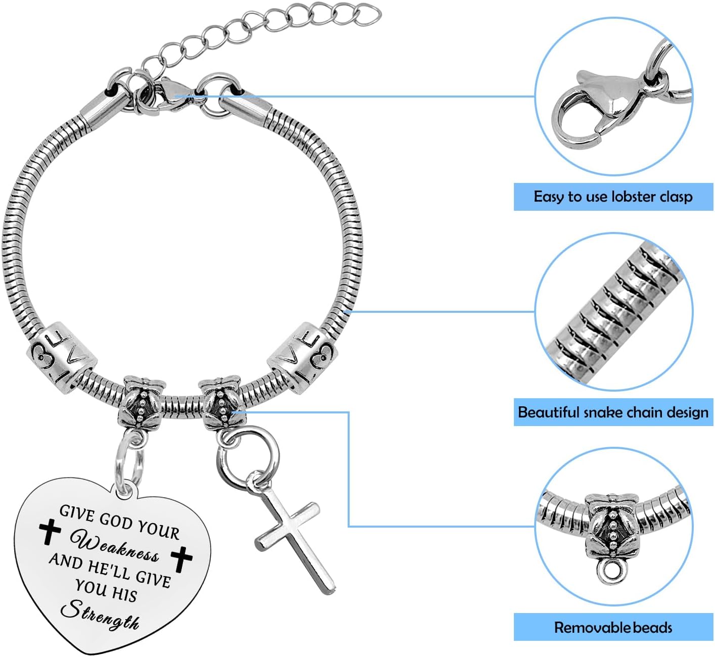 Mwphuy Christian Gifts for Women Faith Jewelry Religious Gifts for friend sister Bible Verse Bracelets Inspirational Gifts for friend Give God Your Weakness and He'll Give You His Strength Gifts - Image 6