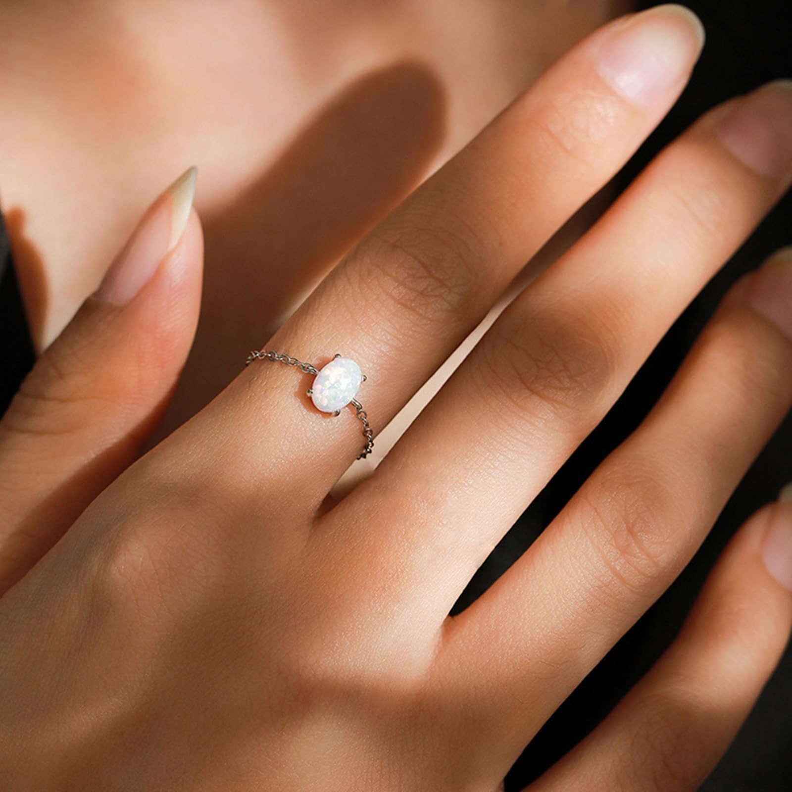 KnSam Anillo de boda de oro auténtico de 18 quilates Au750, pequeños anillos de amistad con ópalo filo de gota, anillo de solicitud Platinum PT950, talla 47-65