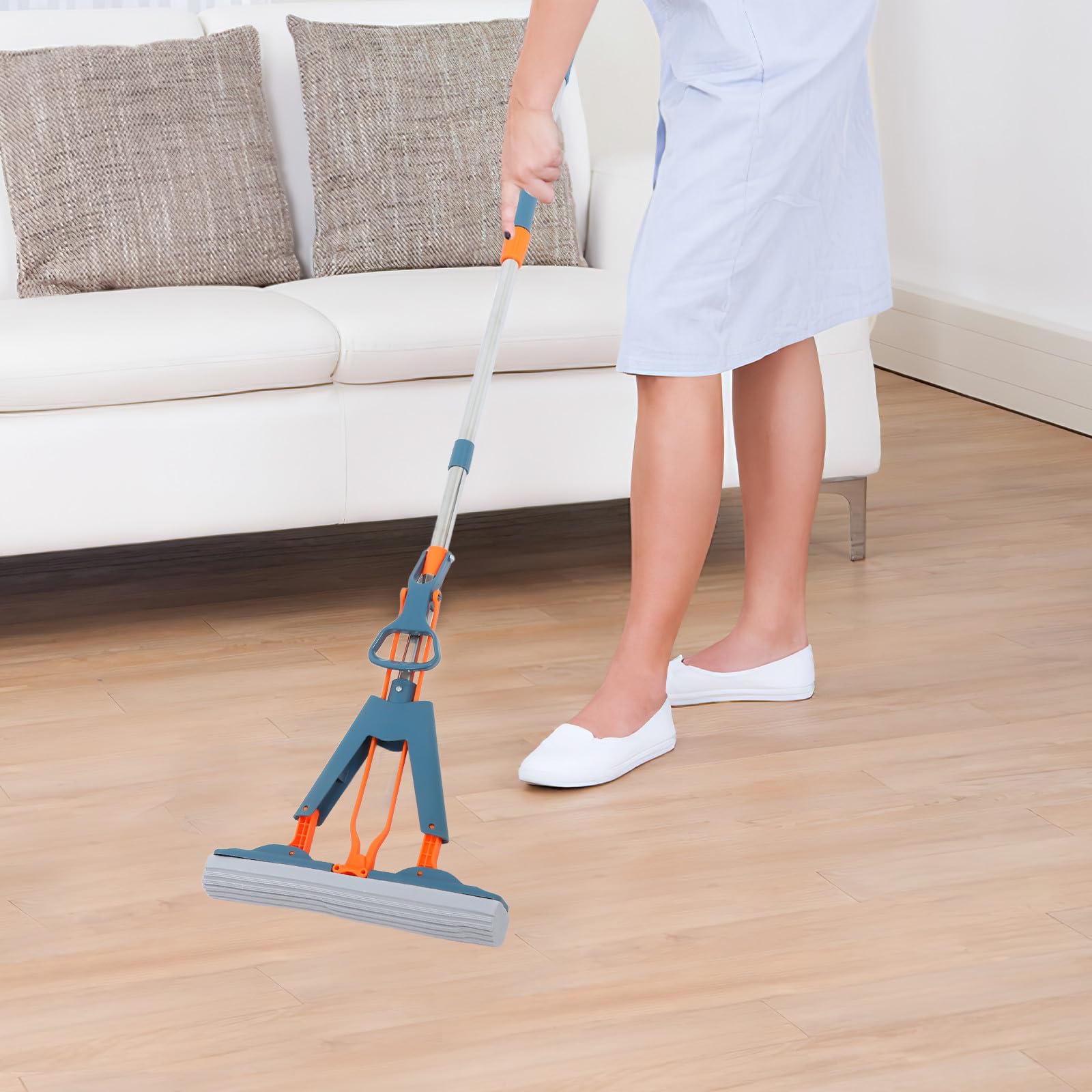 Mop Pieghevole in Spugna, Acciaio Inox Abs, Blu, 34 Cm