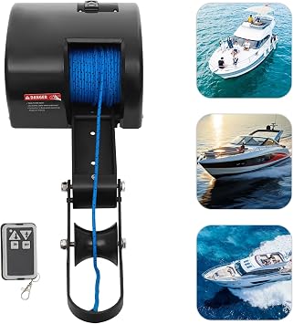 Electric Marine Anchor Winch, 35 LBS Heavy Duty Boat Winch, 12V Saltwater Electric Anchor Winch for 24ft Long Boats Fishing Boat Pontoon Boat with Remote Control Black, 35 LBS