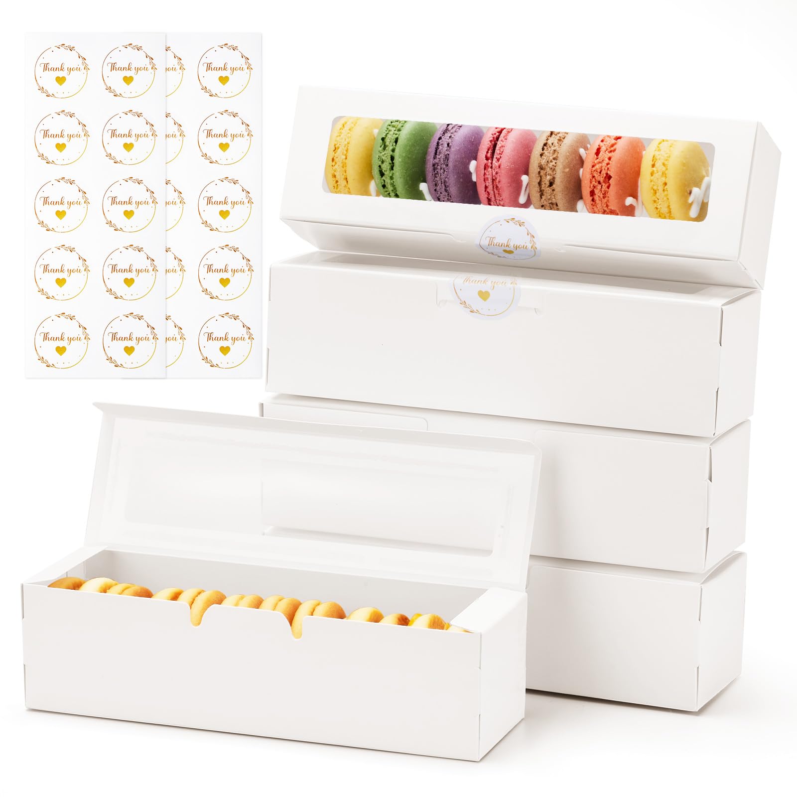 YODYZJ 20 Pack Macaron Boxes with Window - 7.3x2x2 in Macaron Packaging Containers Holds 6-8 pcs, Small Cookie, Candy and Truffle Boxes for Gift Giving