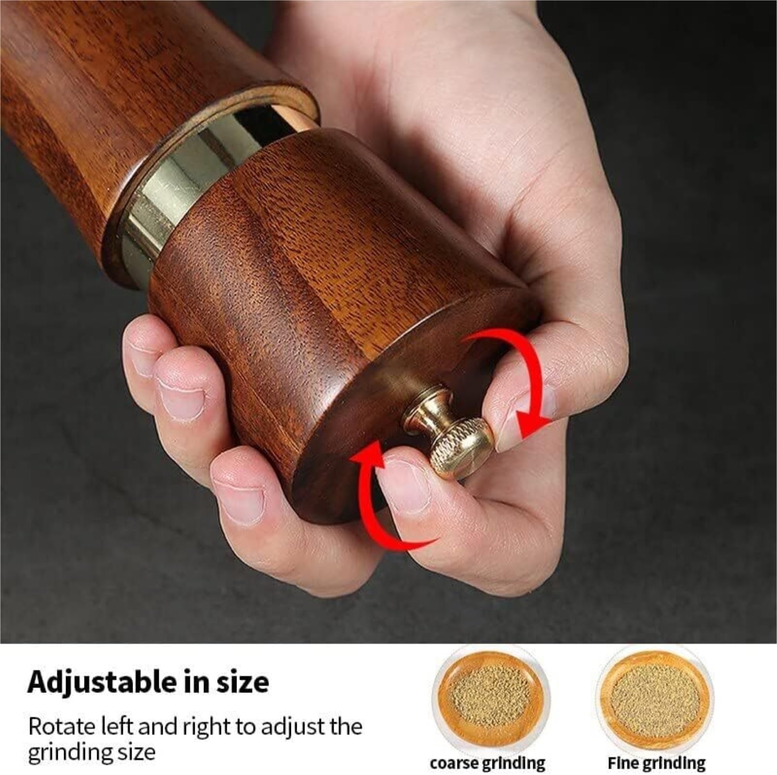 Młynek Do Przypraw Pieprzu Młynek Do Soli I Pieprzu 8-calowy Drewniany Shaker Z Regulowaną Grubością Do Różnych Przypraw(1pcs)