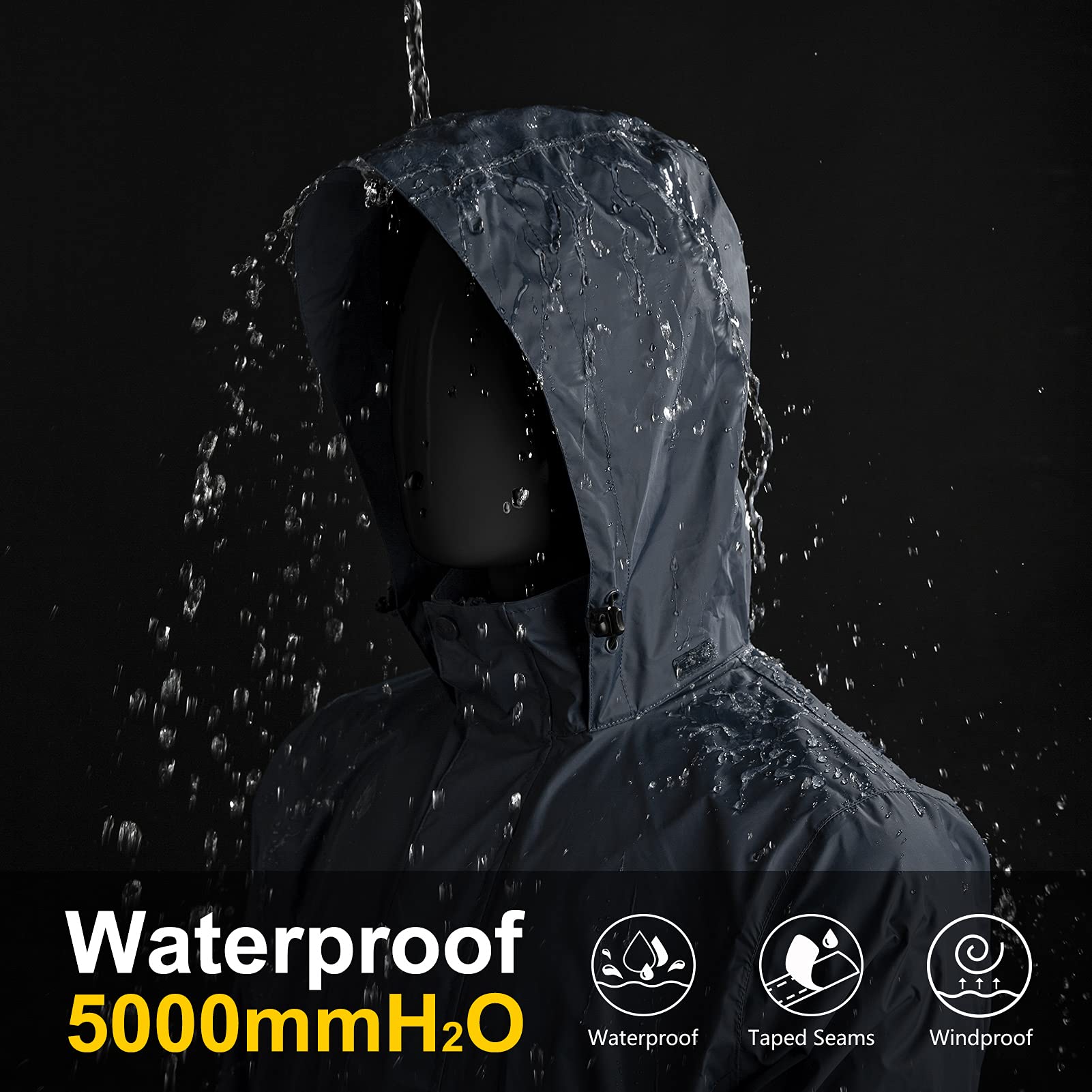 33,000ft Chaqueta de Lluvia para Hombre, Ligera, Impermeable, Plegable, con Capucha, Chubasquero para Bicicleta, Chaqueta de Lluvia, Cortavientos, Chaqueta de Camping, para Exteriores, azul oscuro, M