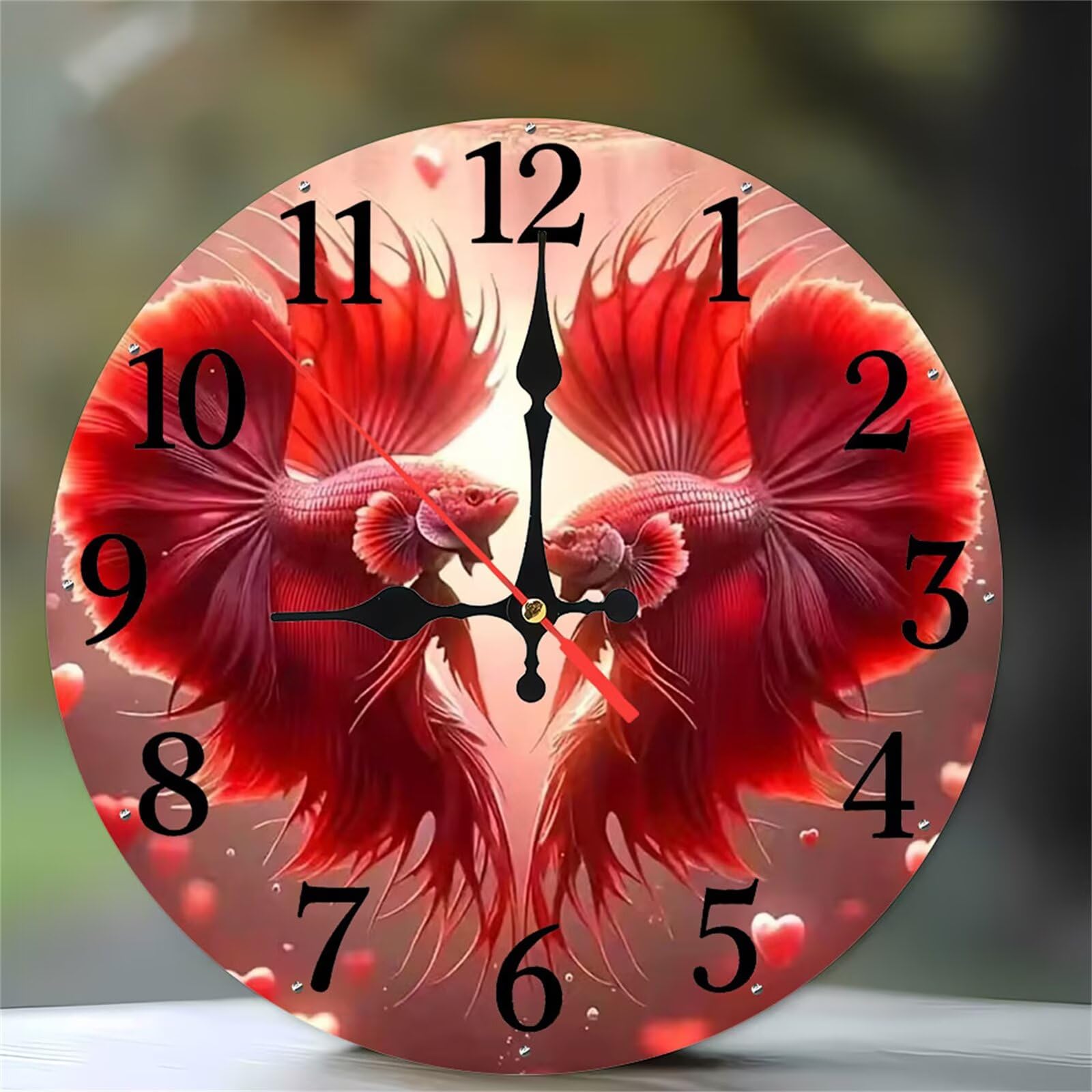 Horloge murale carpe koï rouge 30cm avec chiffres arabes pour salon