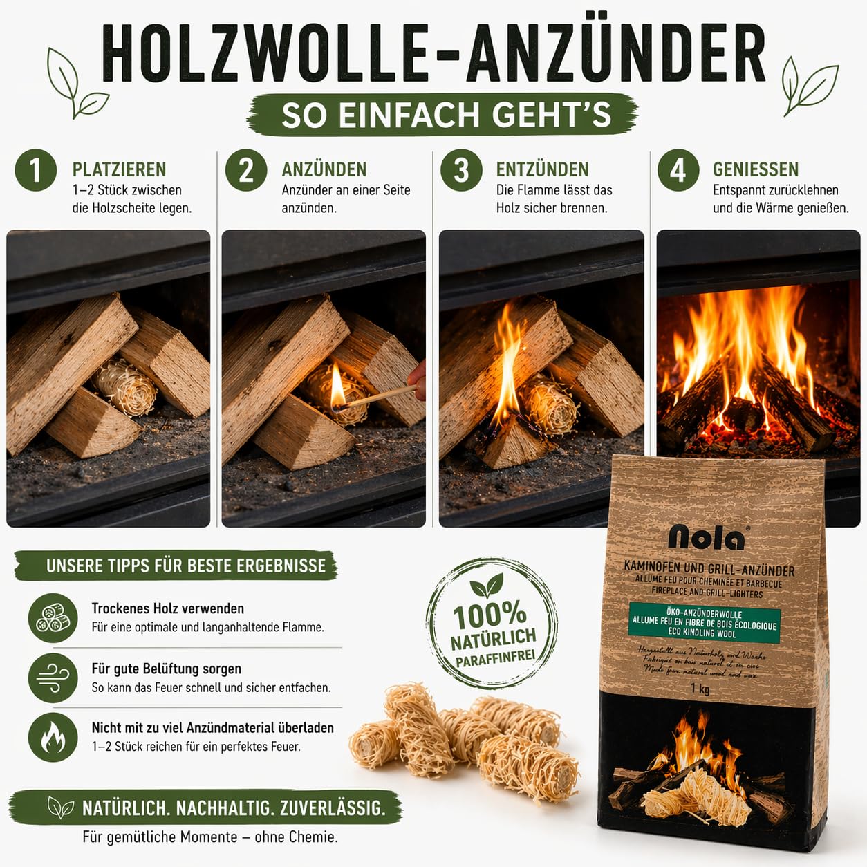10 kg Premium Holzwolle (10x1 kg) | Anzündwolle, Kaminanzünder aus Holz und Wachs, Anzünder, Grillanzünder, Feueranzünder, Holzwolle, Holzanzünder, Öko Ofenanzünder für Grill und Kamin/Art. 147 (10)