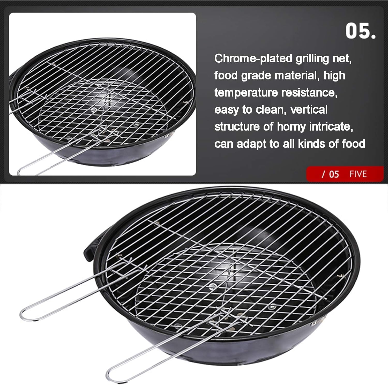 Przenośny grill węglowy, okrągły wózek do grilla węglowego z pokrywką 4 nogi 18-calowy grill Czajnik do grillowania Wolnostojący grill na węgiel drzewny Patio Ogród z grillem na kemping, piknik