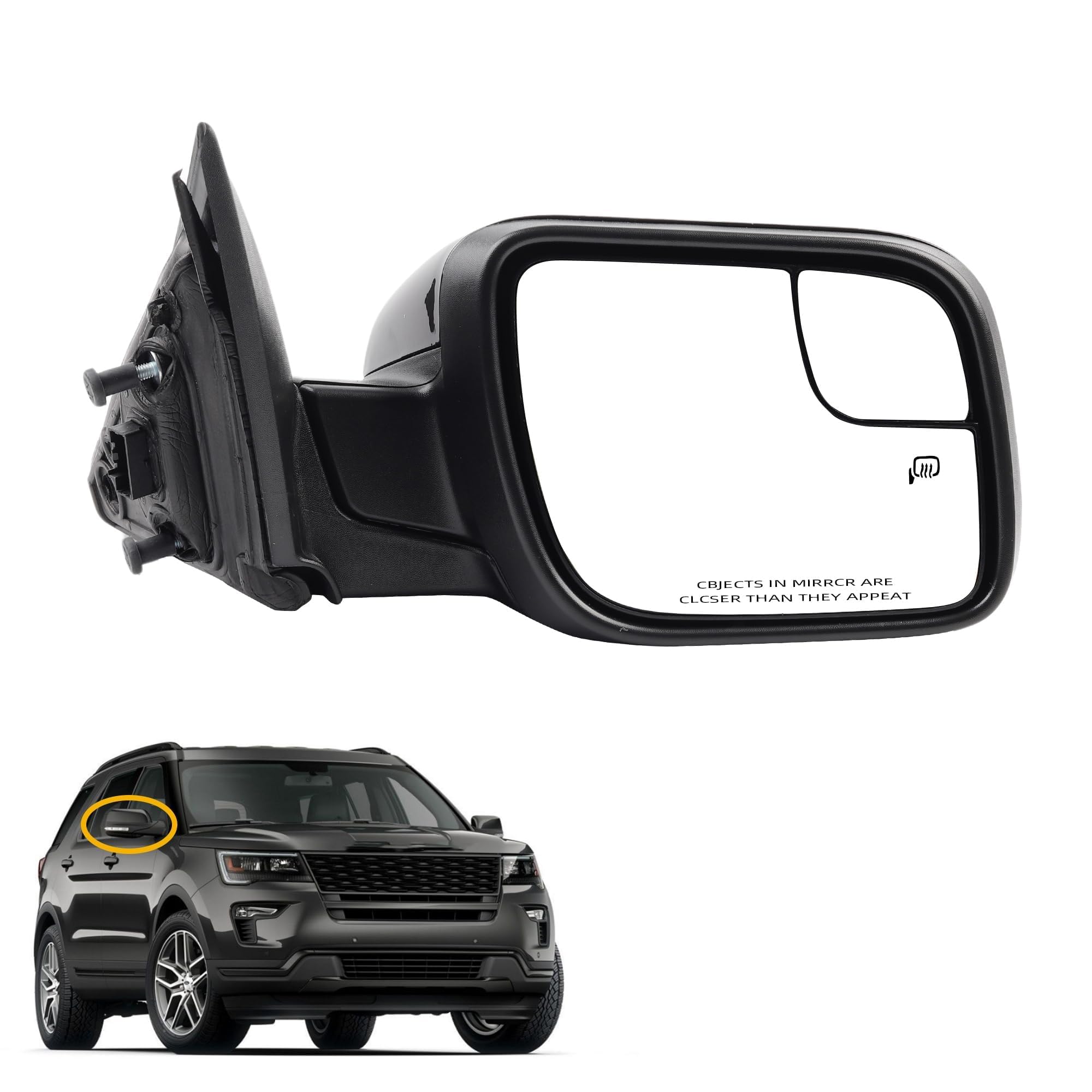 Dasbecan Right Passenger Side Door Mirror Compatible with Ford Explorer 2011-2019 Power Adjusted Glass Heated with Turn Signal Light Puddle Lamp Blind Spot Glass Replaces FO1321554 Black 7Pins