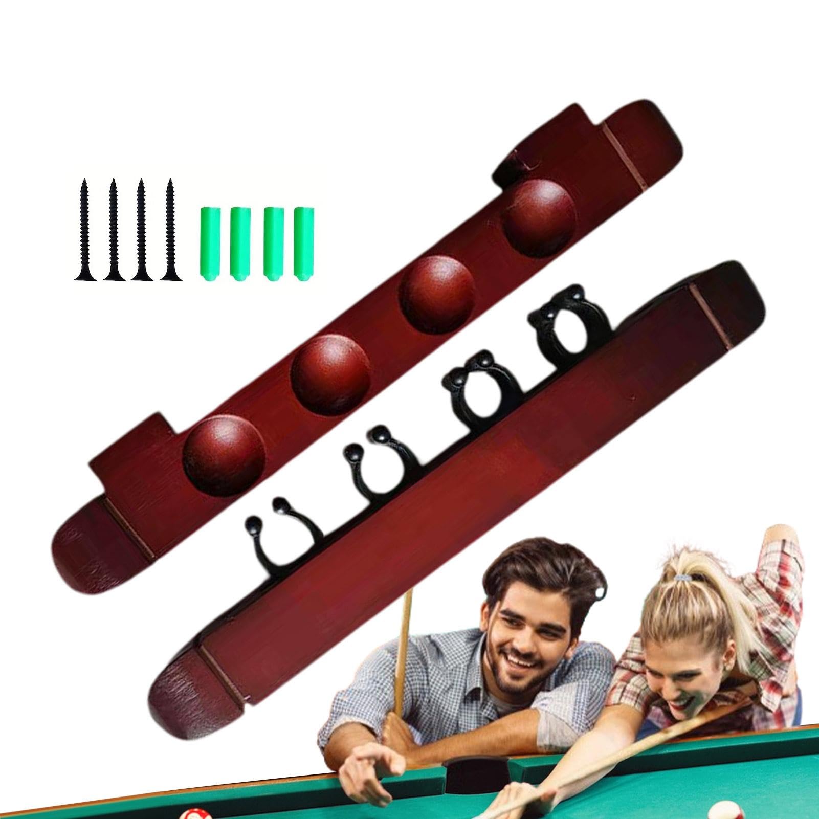 Aznever Wine Red Pool Cue Rack,4 Cue Clips Hardwood Pool Cue Set Holder | Pool Cues Wood Wall Rack, Hardwood Pool Cue Set Holder, Billiard Supplies For Pool Cue Set, Pool Sticks, Wall