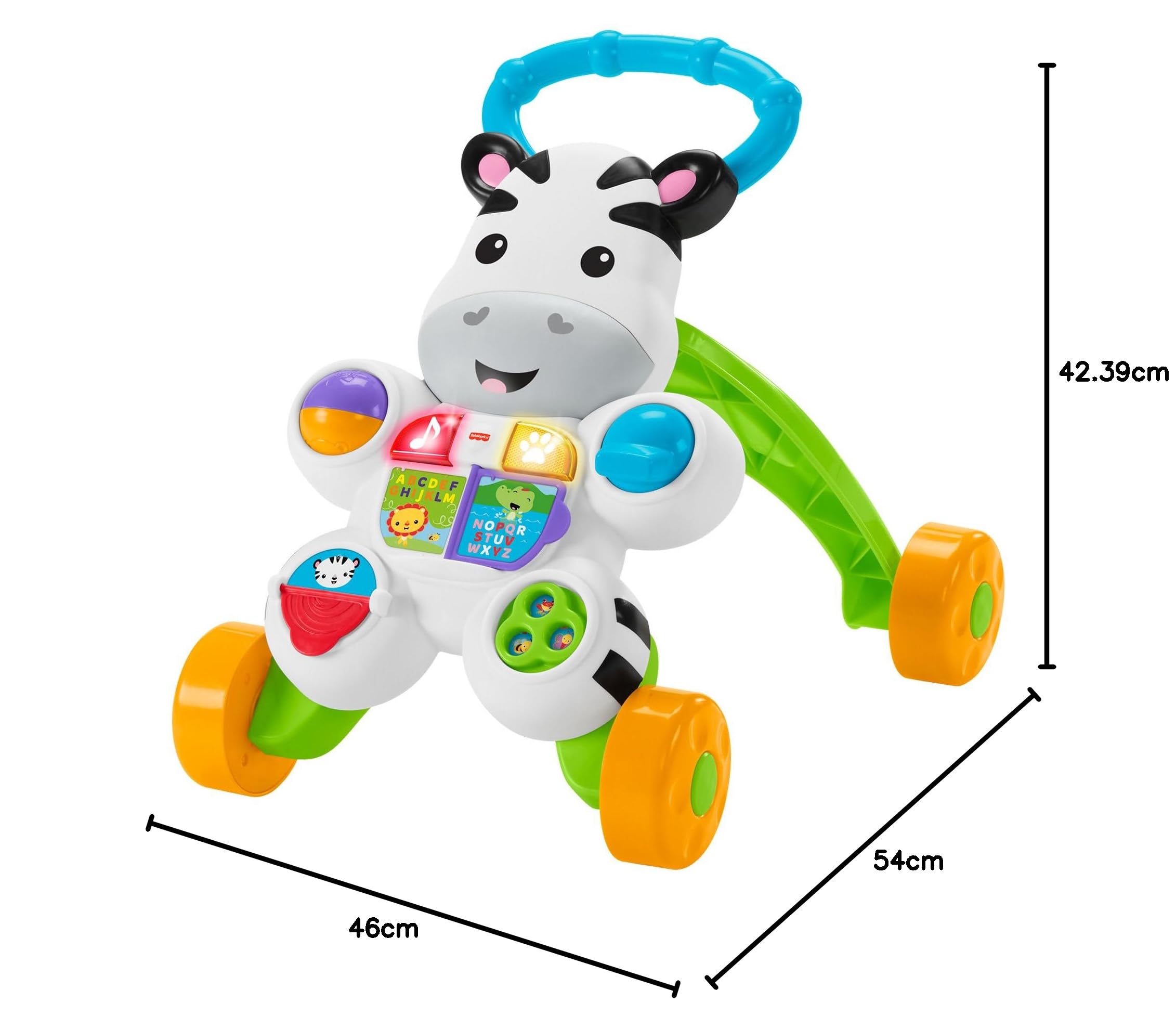 Fisher-Price Cebra parlanchina Primeros Pasos, Andador correpasillos bebé +6 Meses, versión español, Embalaje reducido GXC34
