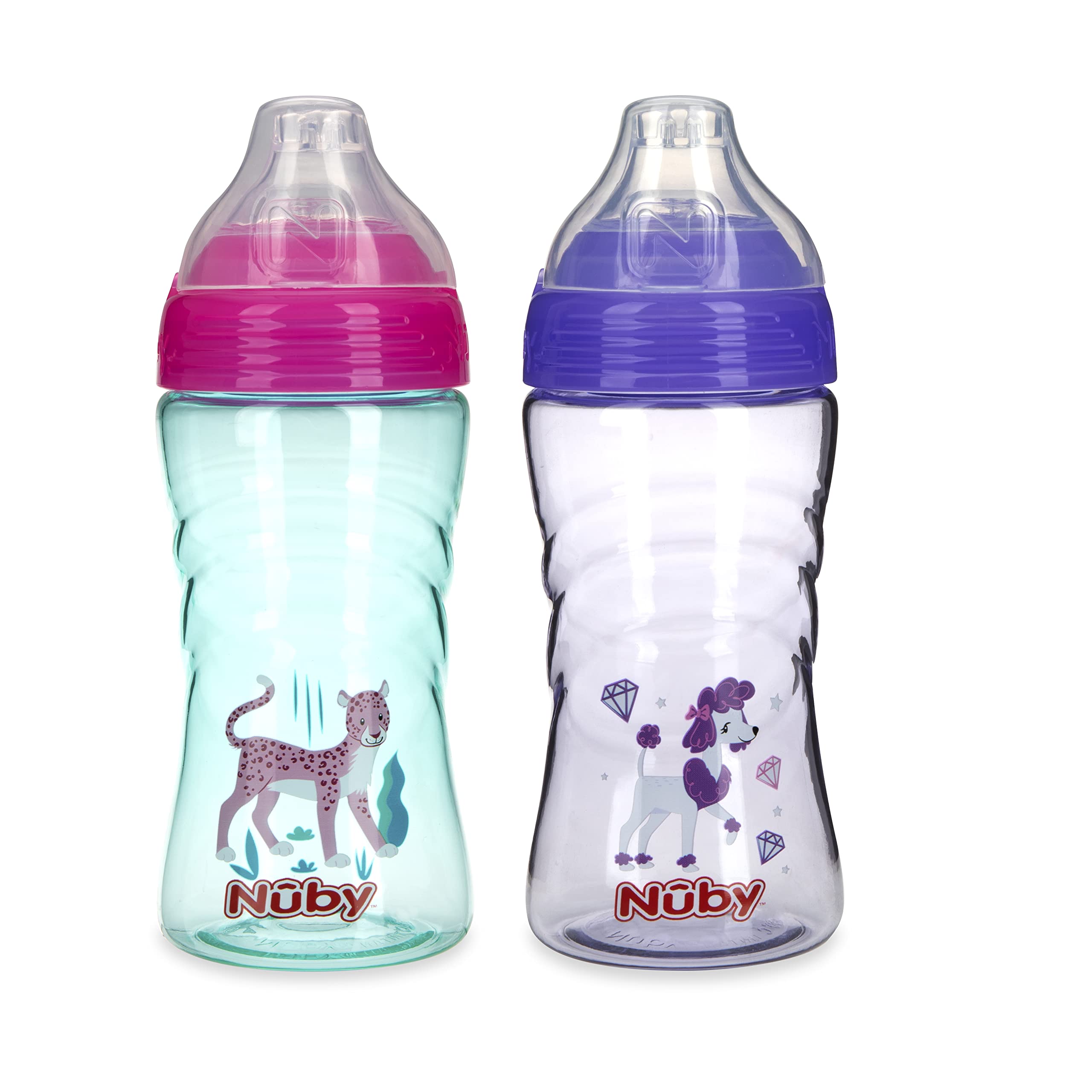 Nuby Paquete de 2 vasos deportivos sin derrames con boquilla suave y tapa, 12 onzas, más de 12 meses, 2 unidades, la impresión puede variar