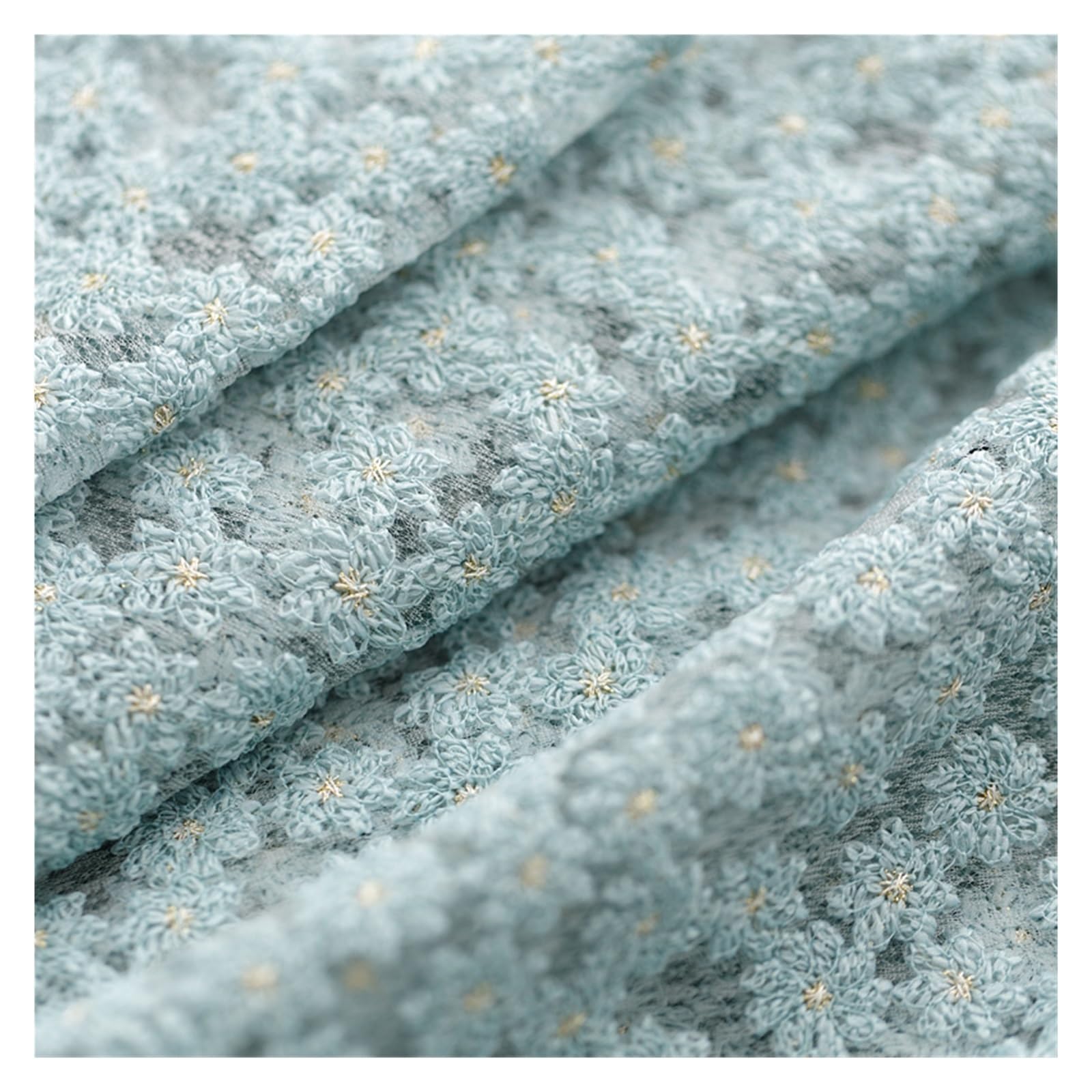 Soft Small Daisy Embroidery Mesh Lace Fabric Skirt Cheongsam Clothing Fabric Handmade DIY Cloth By The Yard(Green)