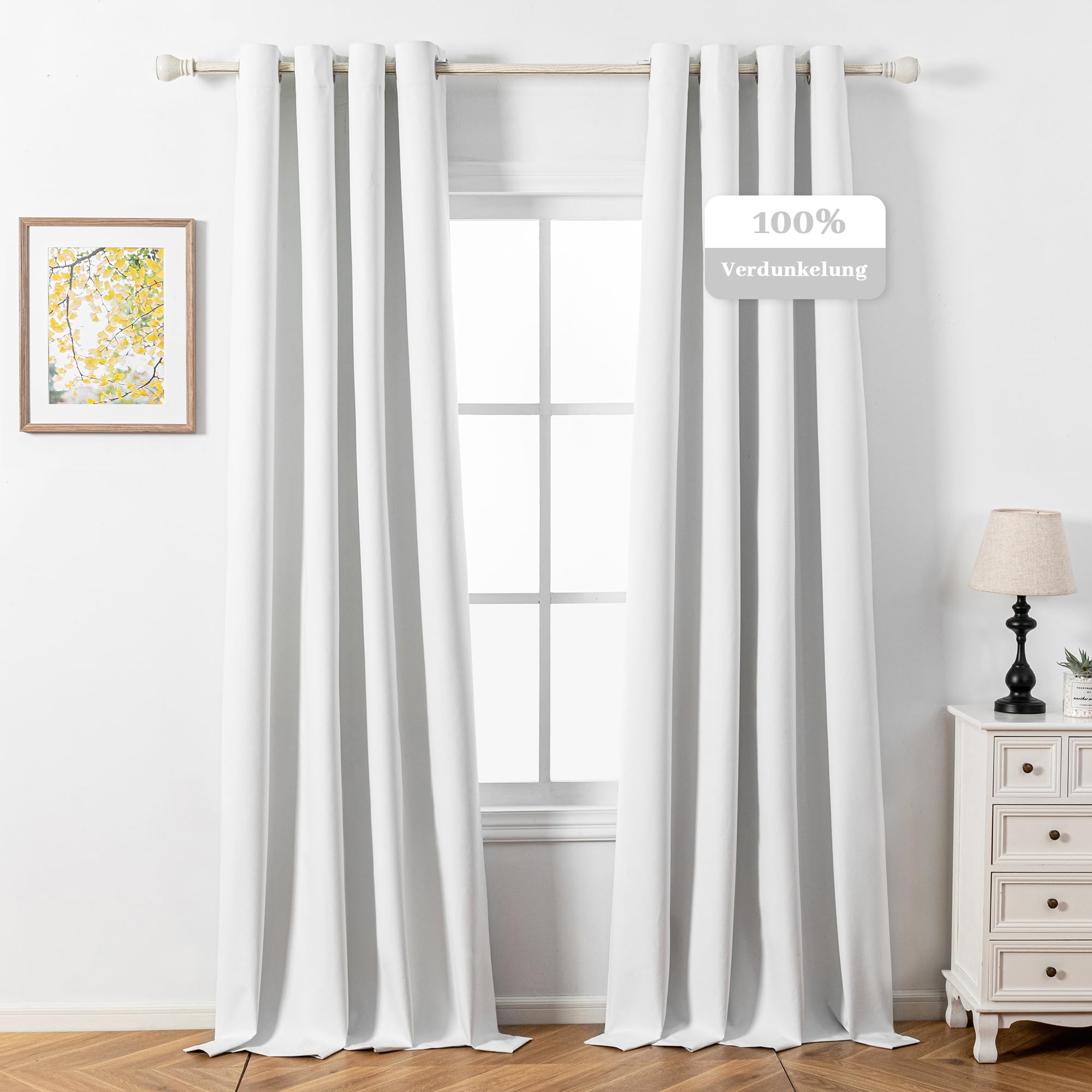MYSKY HOME Gardinen mit Ösen Schallschutz Vorhänge Blackout Vorhang Leinenoptik Gardine Verdunkelungsvorhang für Kinderzimmer und Wohnzimmer,2er Set H 260 x B 140 cm,Weiß.