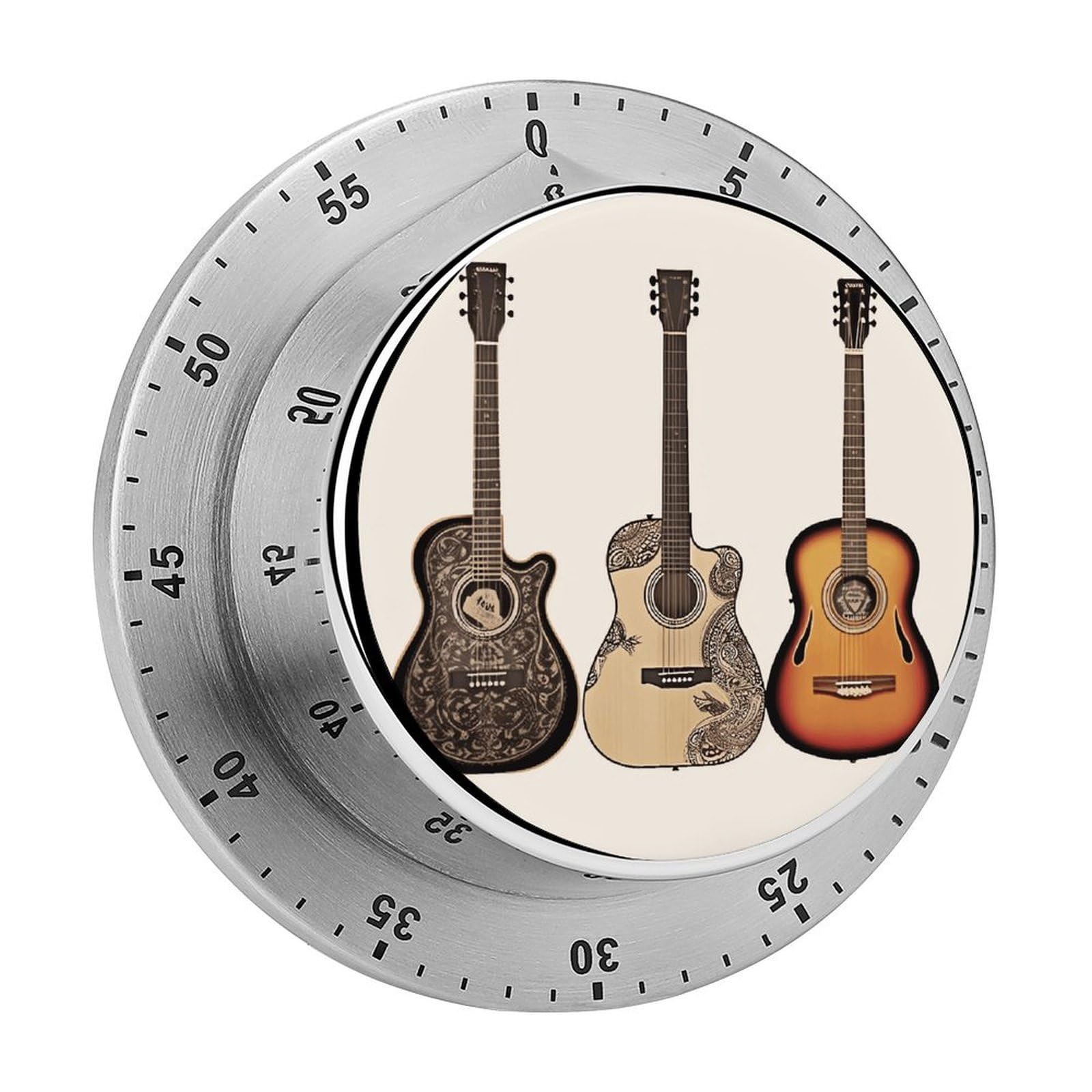 Guitar Timers Kitchen Chef Cooking Timers Portable Countdown Alarm Loud Countdown Clock Waterproof Stainless Steel Timer Compact 60-Minute Mechanical Timer Daily Use