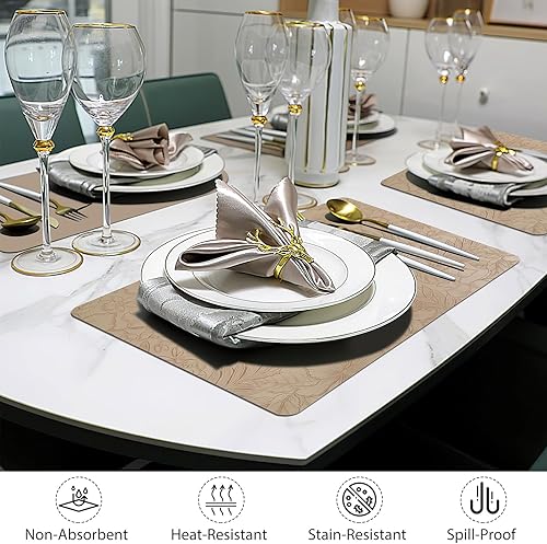 Miniatura 2 de Juego de 6 manteles individuales de piel sintética de 17 x 12 pulgadas, color beige, lavables, lavables y resistentes al calor, tapetes de comedor