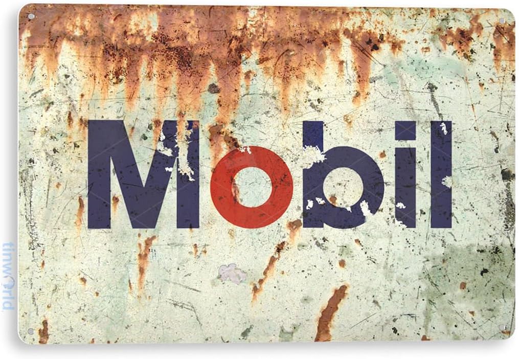 Tinworld Letrero de estaño Mobil Oil Retro Rustic Oil Gas Station Sign Garage Auto Shop C414