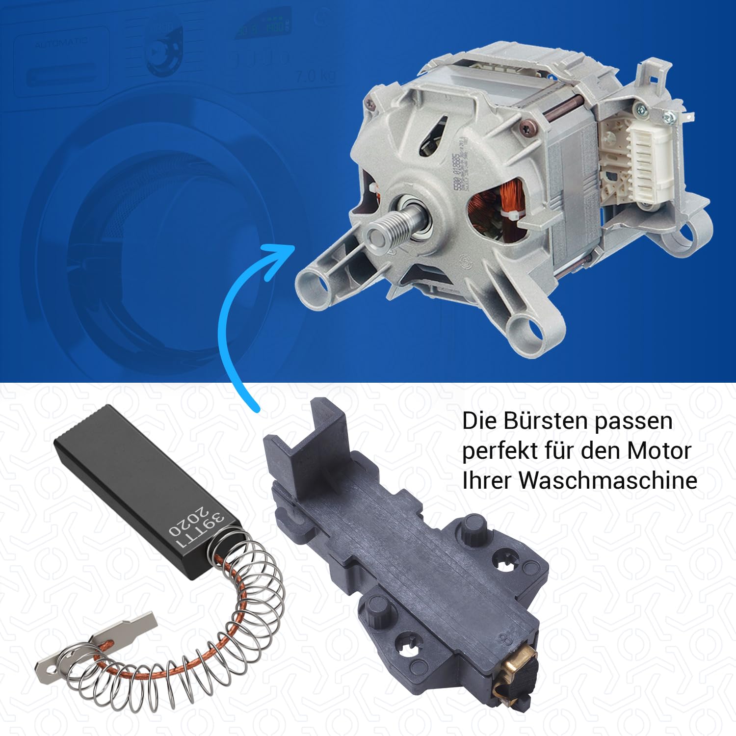 VIOKS Escobillas de carbón para lavadora Bosch Siеmens 639025 00639025 | 2 carbones con soporte de 6,3 mm AMP + 2 carbones de motor sin soporte de 4,8 mm AMP, para varioPerfect Maxx Serie 4 iQ100