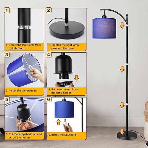 Miniatura 6 de DLLT Lámpara de pie de arco con pantalla, lámpara de pie con 3 temperaturas de color, lámpara de poste alto de granja para sala de estar,