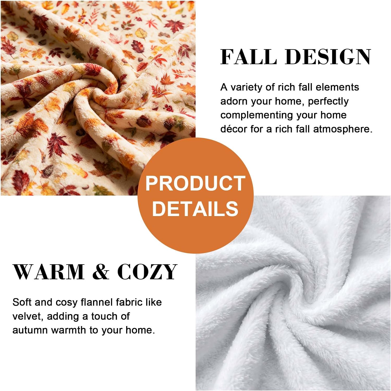 Fall Throw Blanket Pumpkin Leaves Plaid Flannel Blanket for Couch Bed Sofa