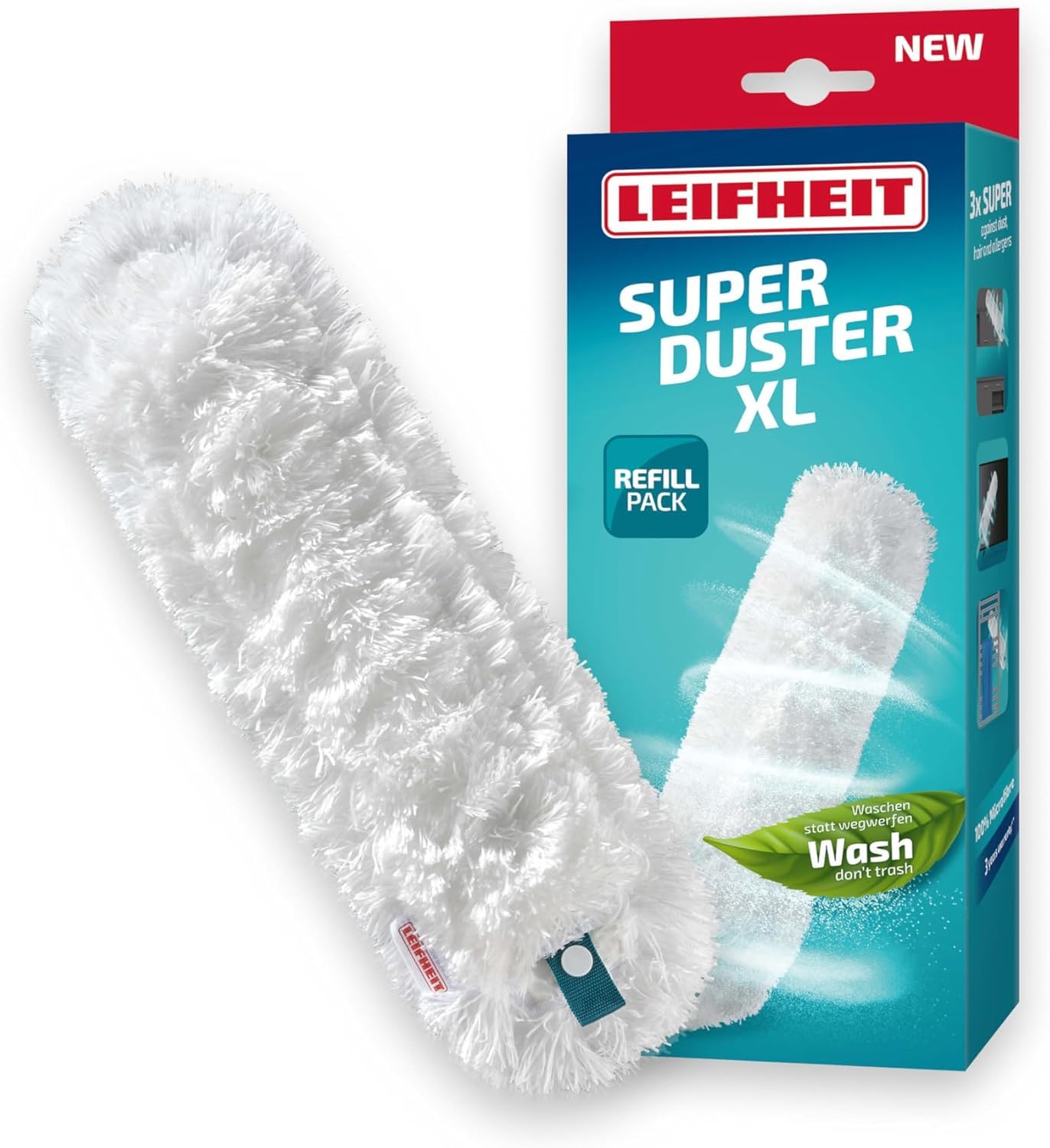 Leifheit SUPERDUSTER XL Staubbezug, waschbarer Staubwedel Bezug aus Mikrofaser, Staubwischerbezug, waschen statt wegwerfen