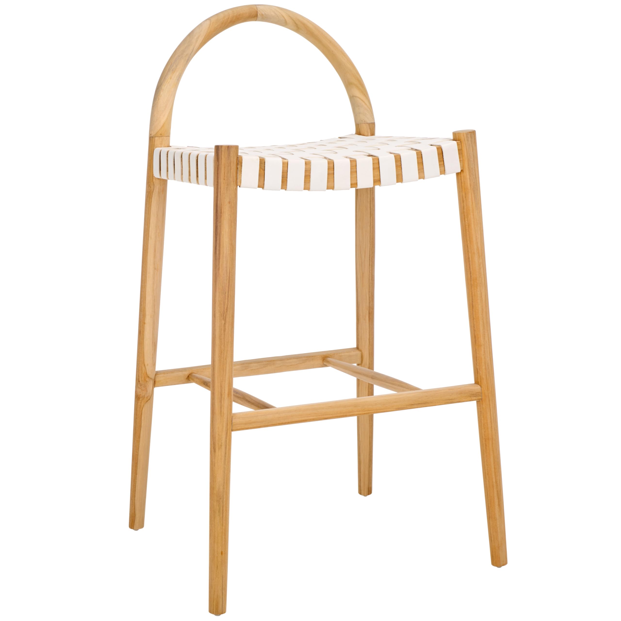 Home Collection Rhyan Taburete de bar de cuero tejido blanco/teca natural, madera maciza de madera maciza de 30 pulgadas (totalmente montado) 7