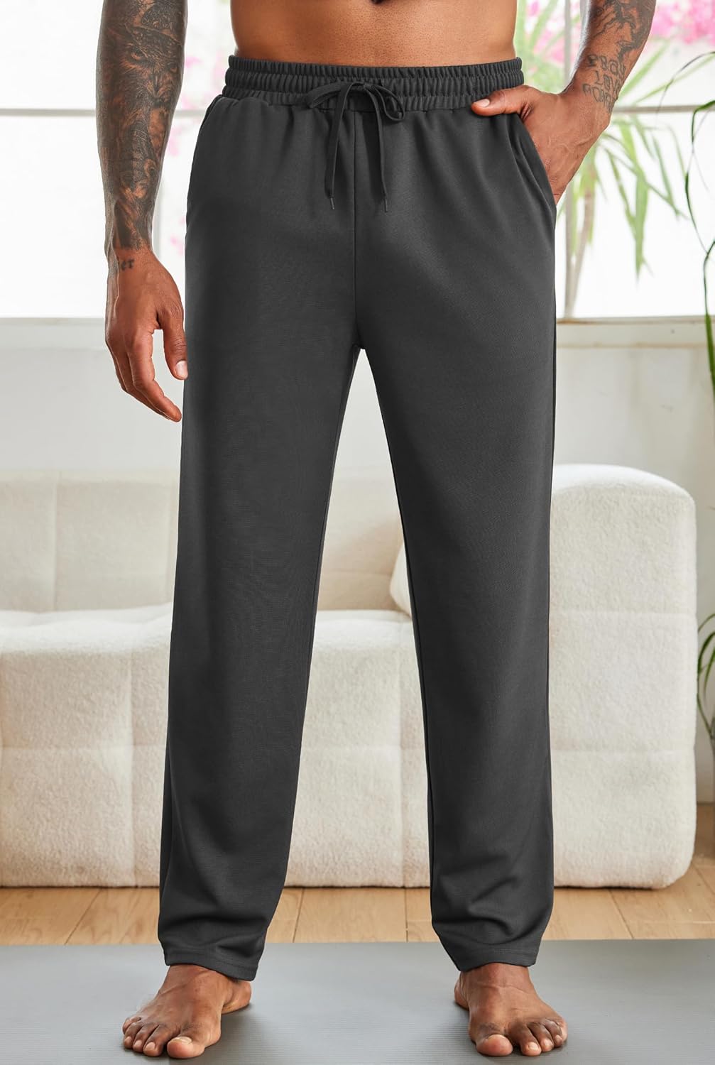 COOFANDY Men's Yoga Sweatpants Open Bottom Lightweight Sweat Pants Drawstring Athletic Lounge Pants with Pockets - Image 2