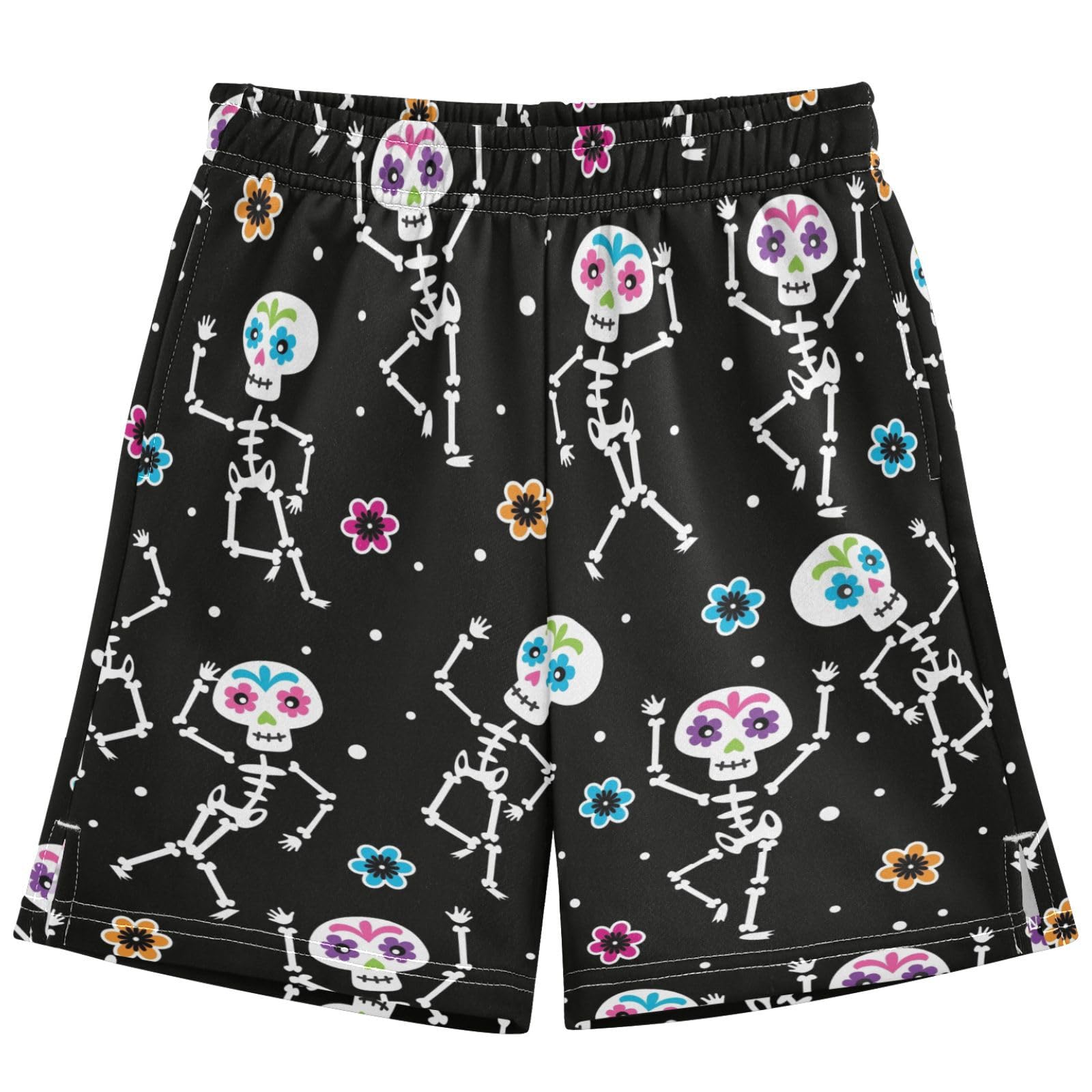 Dallonan Boys Casual Shorts Halloween Day Dead Skeleton Athletic Basketball Shorts Kids Active Sports Gym Soccer Shorts for Summer Bottom 11-12Y Multi