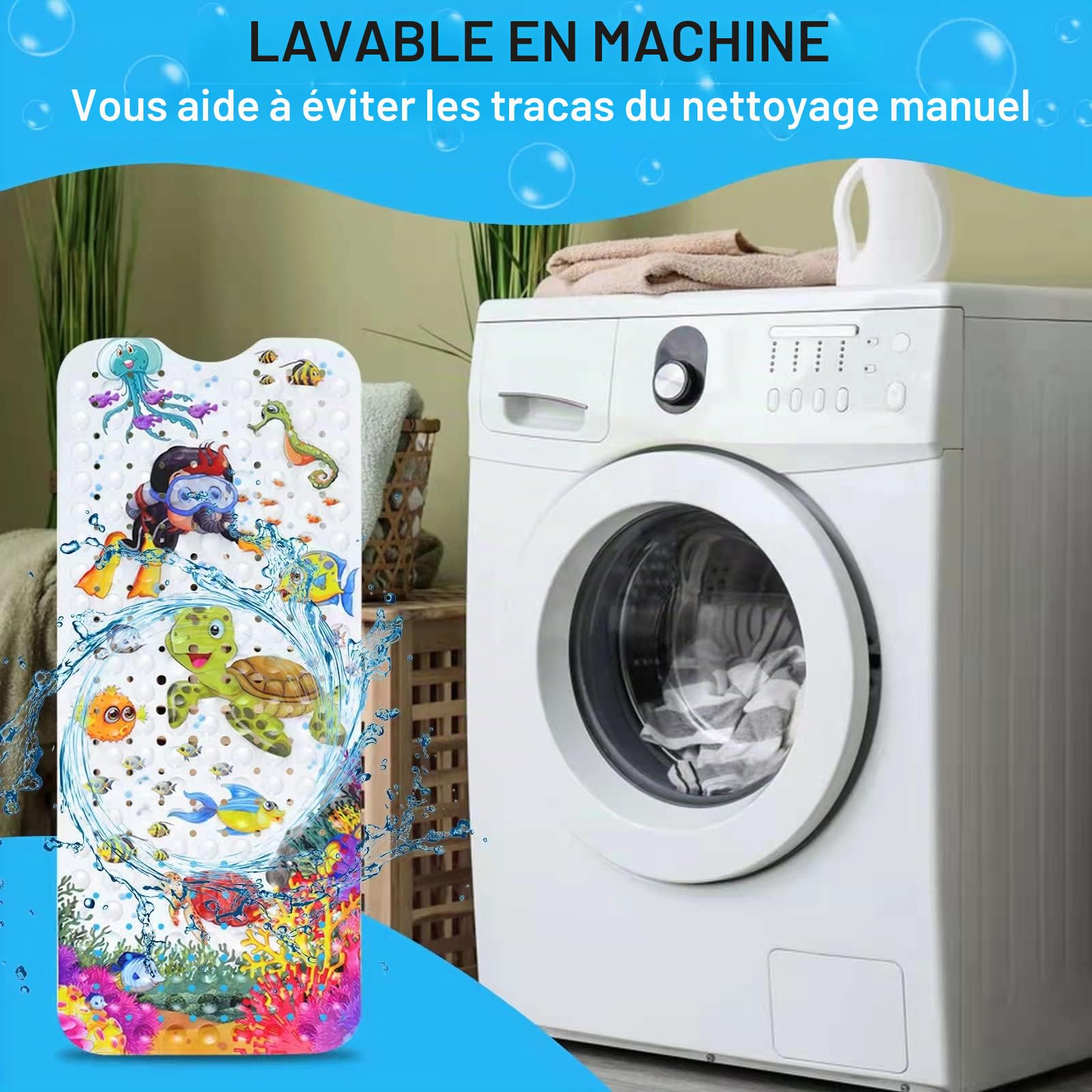 JOYBOY Tapis de Baignoire Antidérapant,100x 40cm Bebe de Dessin Animé, Anti Glisse avec 200 Ventouse Matériel de PVC, Parfait pour Enfants et Bébé