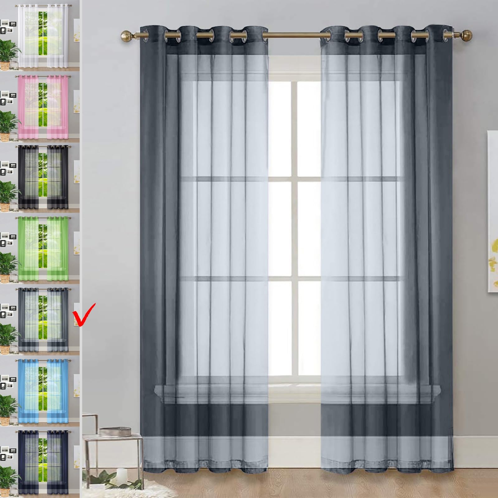 GAIFNAG Visillos Cortas para Ventanas 120 x 140 cm Cortinas con Aspecto de Lino, Modernas de Lino Aspecto Visillos Blancos Translúcidas para Ventanas Salon/Cocina, Gris