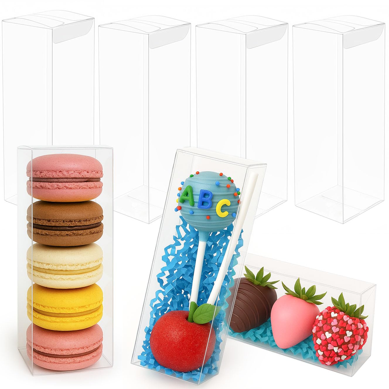 VGOODALL Clear Boxes for Treats, 2 x 2 x 6 inches Transparent Clear Favor Boxes for Gifts, for Macaron Strawberry Candy, 26 Pack