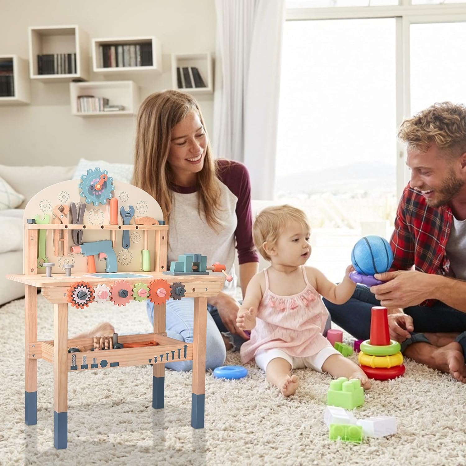 Banco de Trabajo de Madera para niños, Herramientas de Juego Banco de Herramientas de Madera Multifunción Tabla de Herramientas de desmontaje de Tornillos y Tuercas para Mayores de 3 años