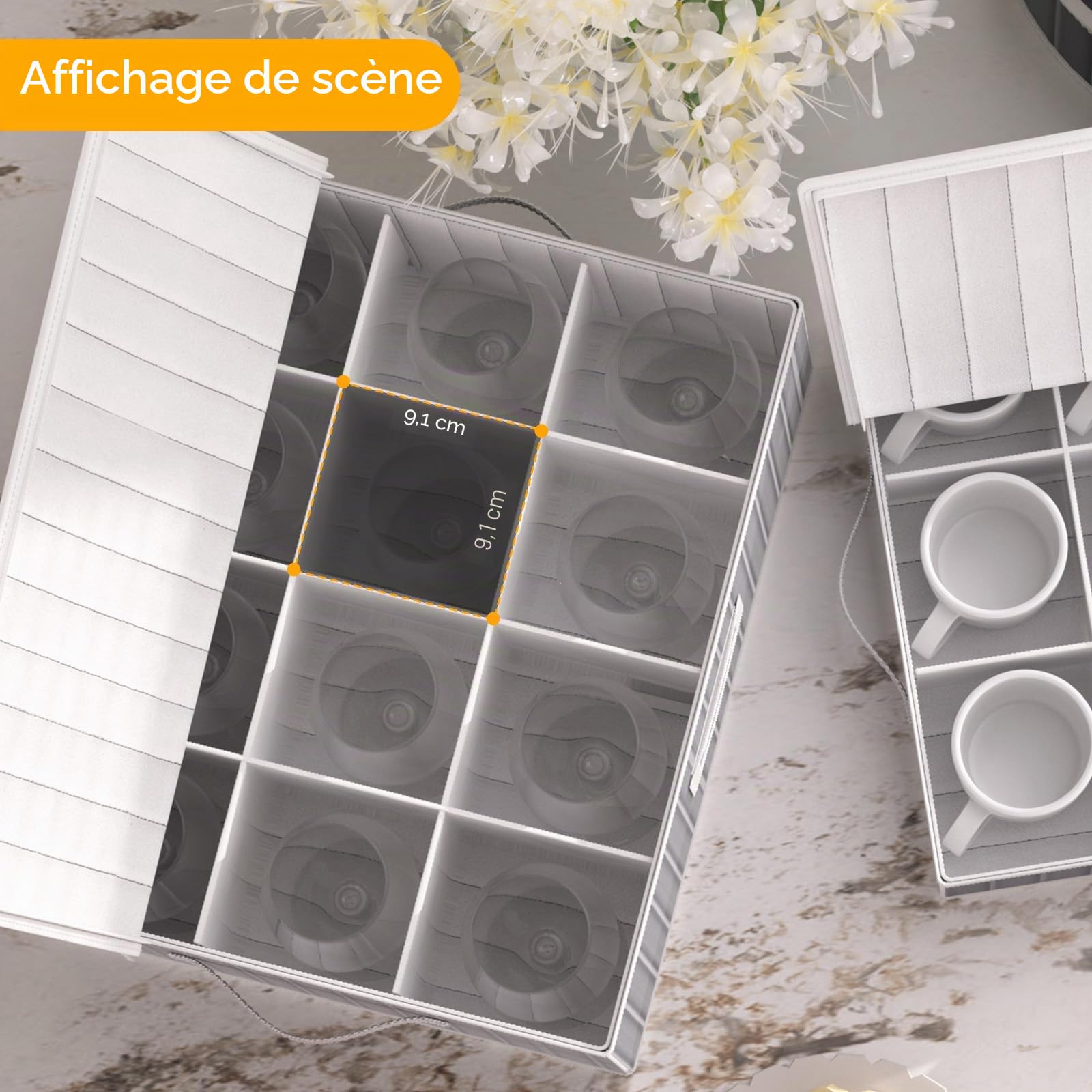 Boîte de rangement pour verres à vin, contenant de rangement en verre avec coque rigide, support latéral et de fond ainsi que des séparateurs rembourrés, lot de verres à pied empilables pour