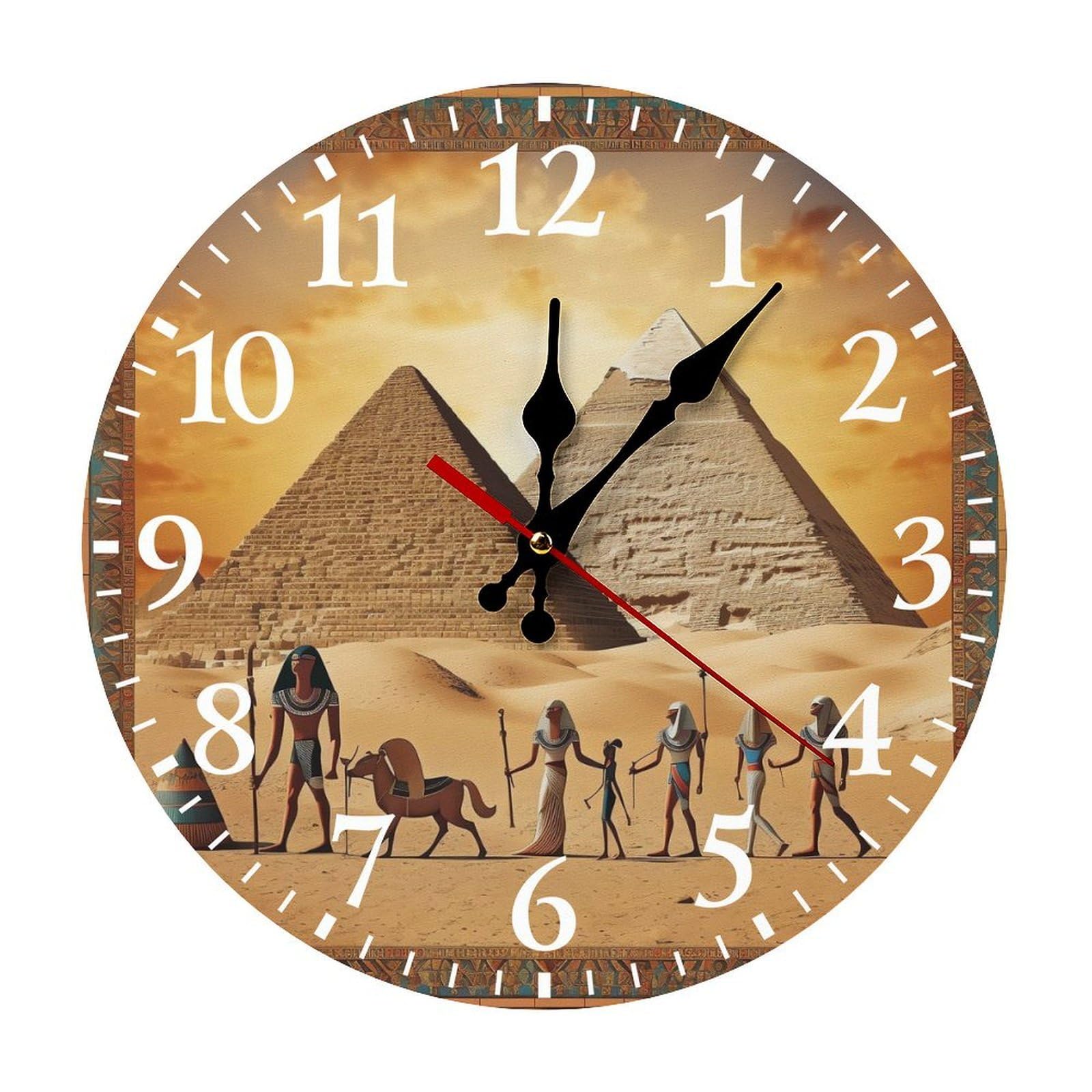 NTVOWPZO 10 Inch Wall Clock Ancient Egypt Battery Operated Wall Clocks Silent Non-Ticking Round Wall Clock for Living Room Kitchen Home Office Wall Decorative Clock