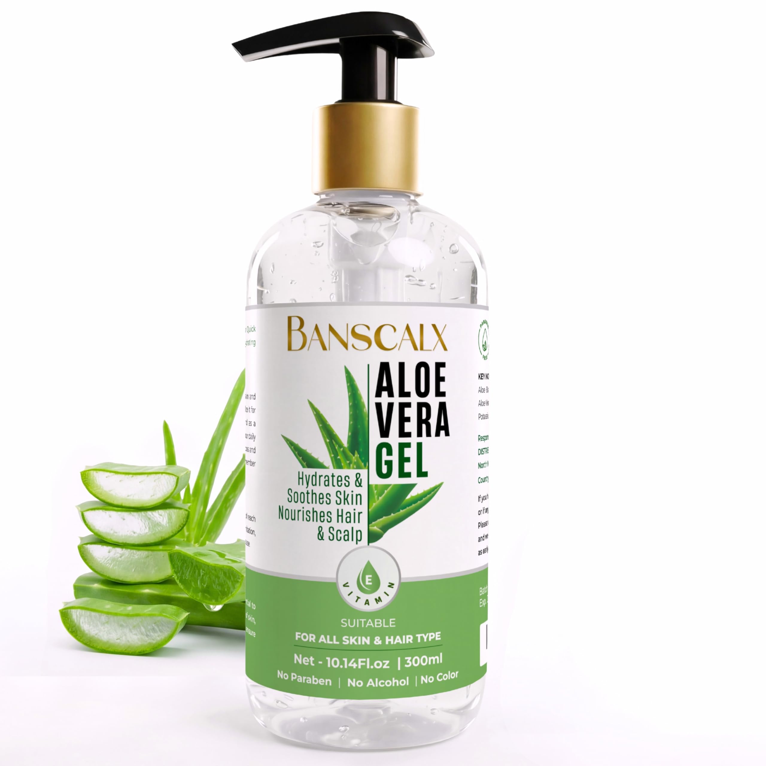 BANSCALX Aloe Vera Gel - 99% Pure Natural Aloe Vera - Hydrating & Soothing Gel for Face, Skin, Scalp & Hair – After Sun Care, Dry & Sensitive Skin,