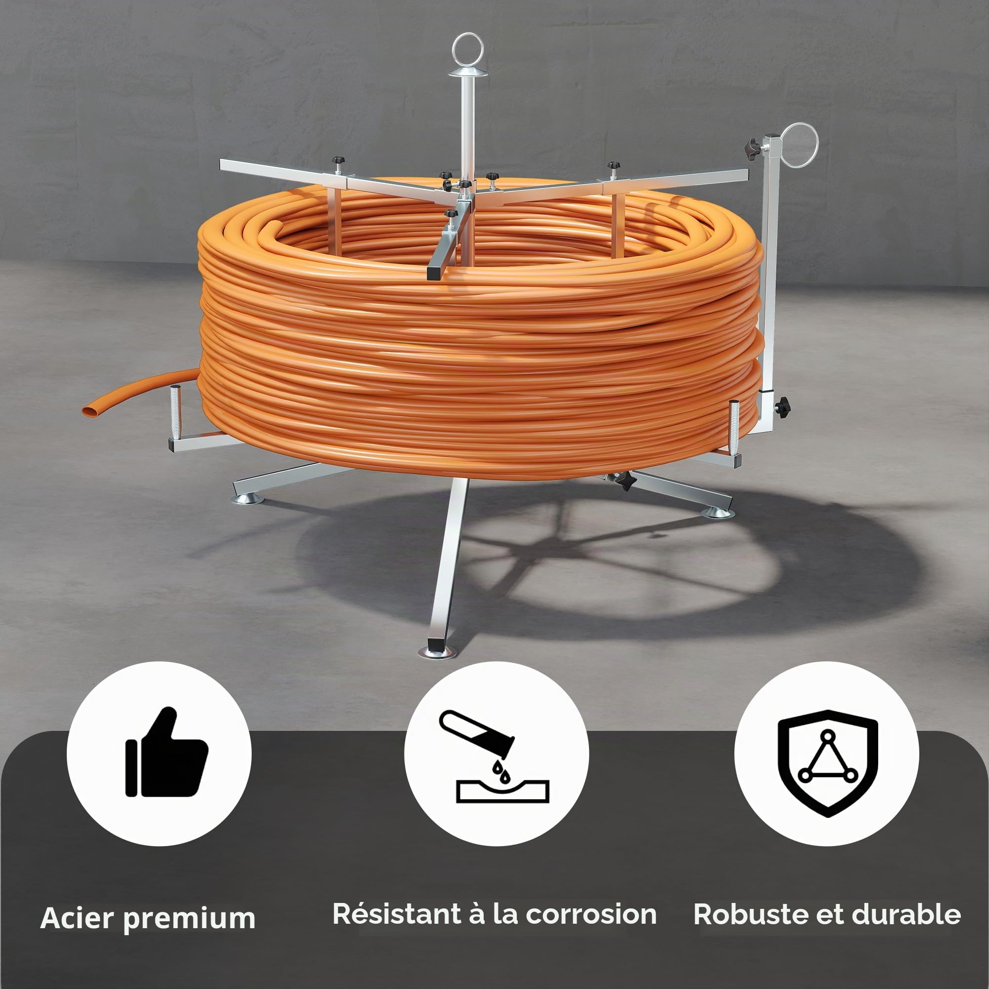 Enrouleur de câble pour chauffage au sol, charge jusqu'à 300 kg, longueur du rouleau 600 m, pour tube PEX, PERT, AL/PEX, avec sac