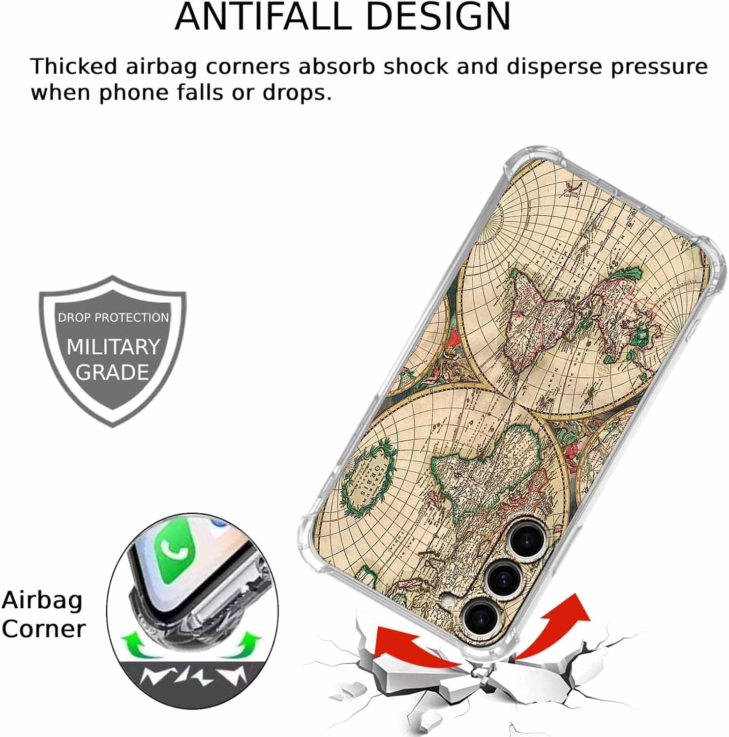 Case for Samsung Galaxy S23 with Retro Art Design,Aesthetic Vintage World Map Pattern,Trendy Soft TPU Phone Cover Bumper(S23,Map) image 2