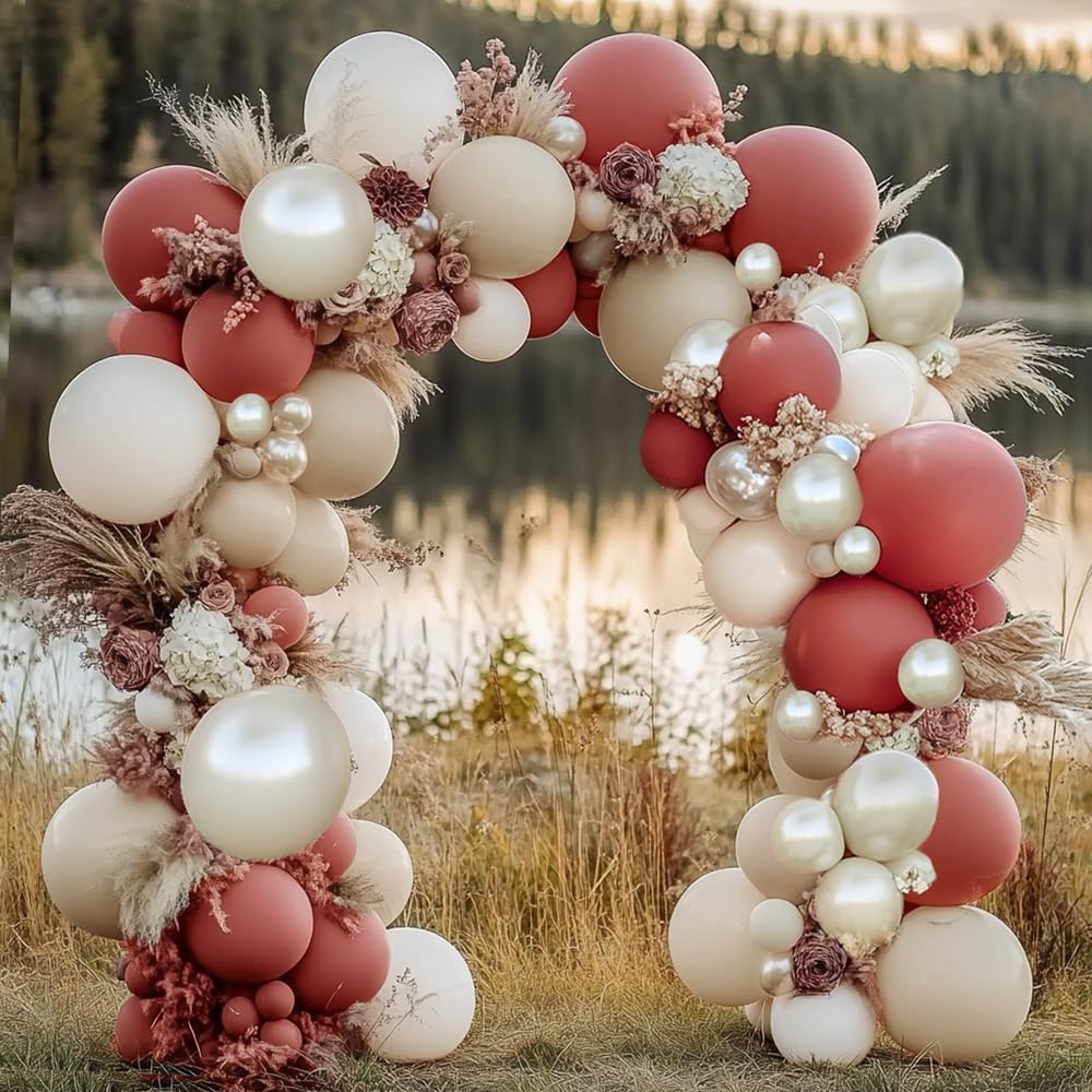 Double Stuffed Dusty Pink Beige Balloon Garland Different Sizes 18In 12In 5In Dusty Rose Pearl White Nude Tan Balloon Arch Kit For Boho Birthday Baby shower Bridal Shower Wedding Party Decorations