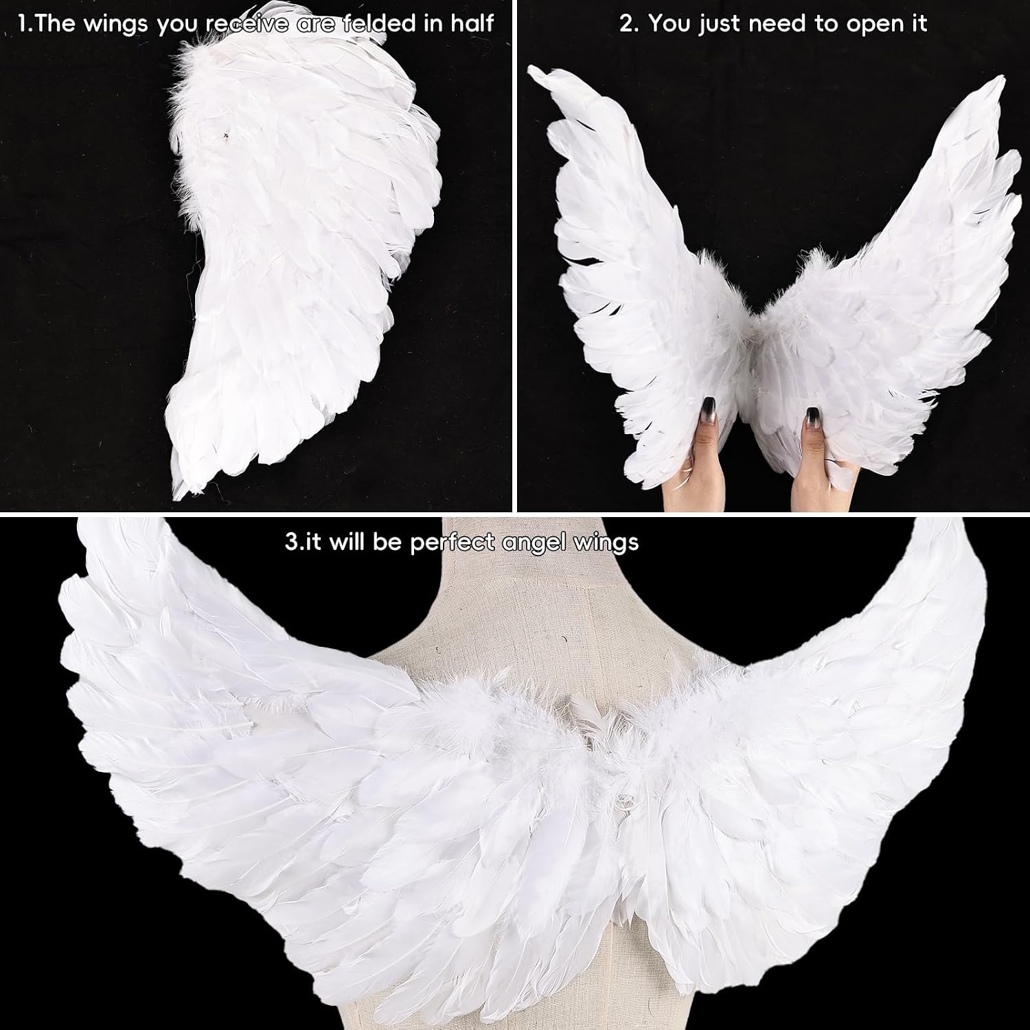 Angel Wings Costume Accessories-Feather Wings with Halo Headband Set for Adults, Lightweight Adjustable Fairy Wings,Cosplay