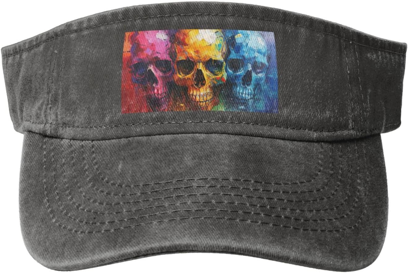 Color Skulls Print Sport Sun Visor Hats Cotton Ball Caps Empty Top Baseball Sun Cap for Men Women