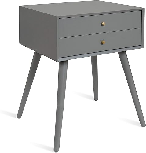 Kate and Laurel Finco Midcentury - Mesa auxiliar de estilo moderno con 2 cajones, acabado gris con herrajes de latón