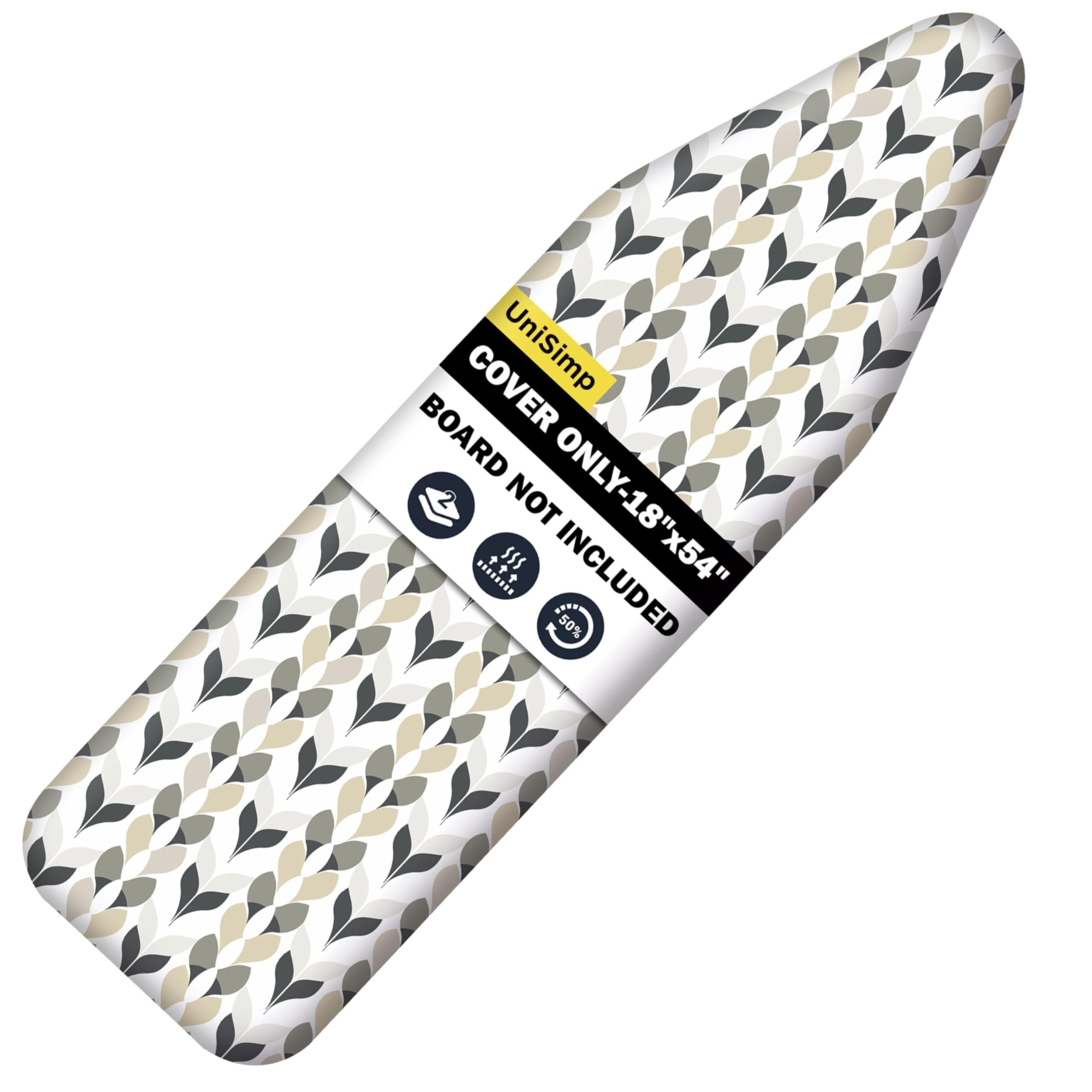 UniSimp Ironing Board Cover and Pad 18"x54" Extra Thick Natural Cotton, Scorch & Stain Resistant Iron Board Cover, Extra Large Iron Board Cover with Fasteners Heavy Duty Heatproof Elastic Edge Foliage