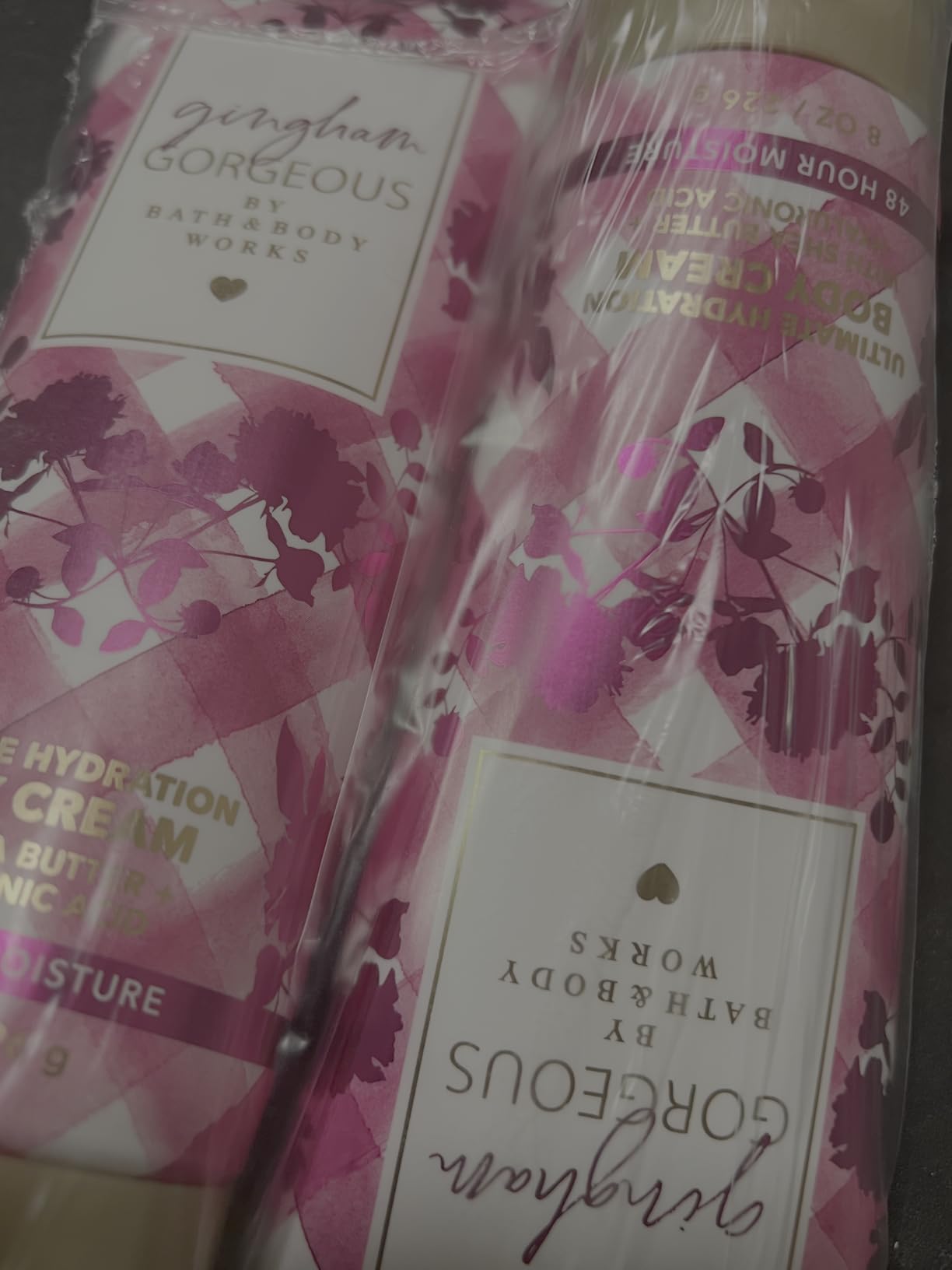 Bath & Body Works Gingham Gorgeous Body Cream, Ultimate Hydration Moisturizer with Shea Butter & Hyaluronic Acid for Dry Skin – Pink Strawberries, Peony Blooms, and Peach Nectar, 8 oz - 2 Pack