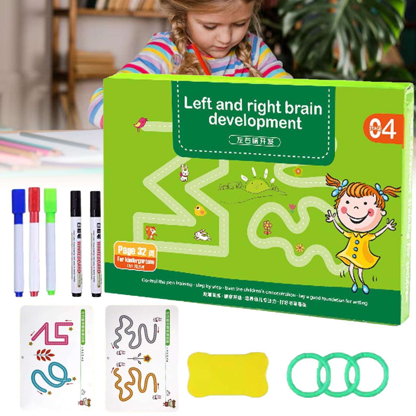 Scribble Smart Workbook Réutilisable - Niveau 1, 64 Pages + 8 Stylos + Effaceur | Cahier D'Écriture Enfant 2-6 Ans