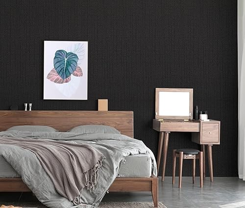 Miniatura 2 de Amaowdc Papel tapiz negro de 17.51 x 118 pulgadas, papel adhesivo negro, autoadhesivo, para despegar y pegar, impermeable, extraíble, grueso,