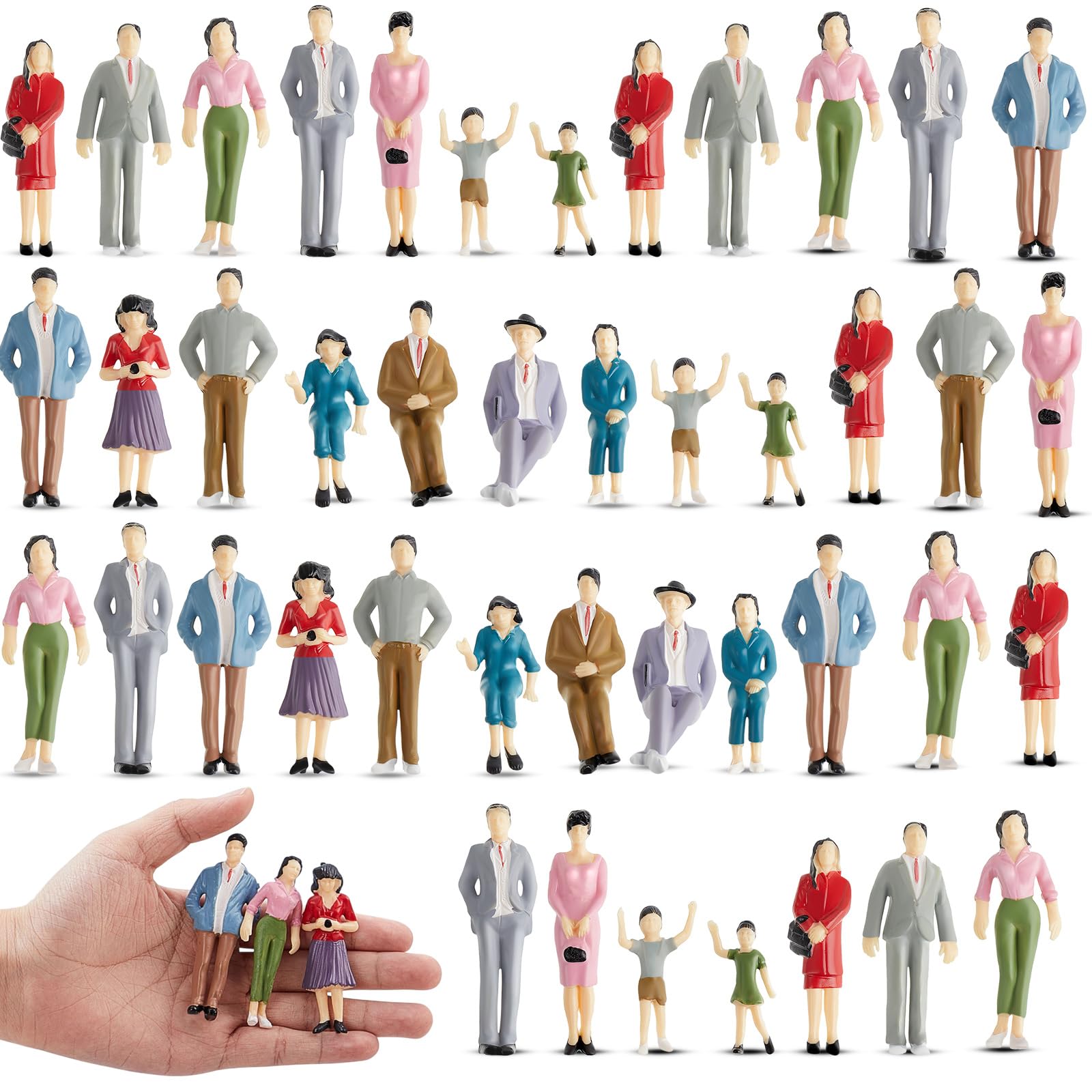 Lewtemi 28 Pcs People Figurines 1: 25 Scale Mini Architectural Plastic People Figures Small Dollhouse People Tiny Figures Painted Model Train People